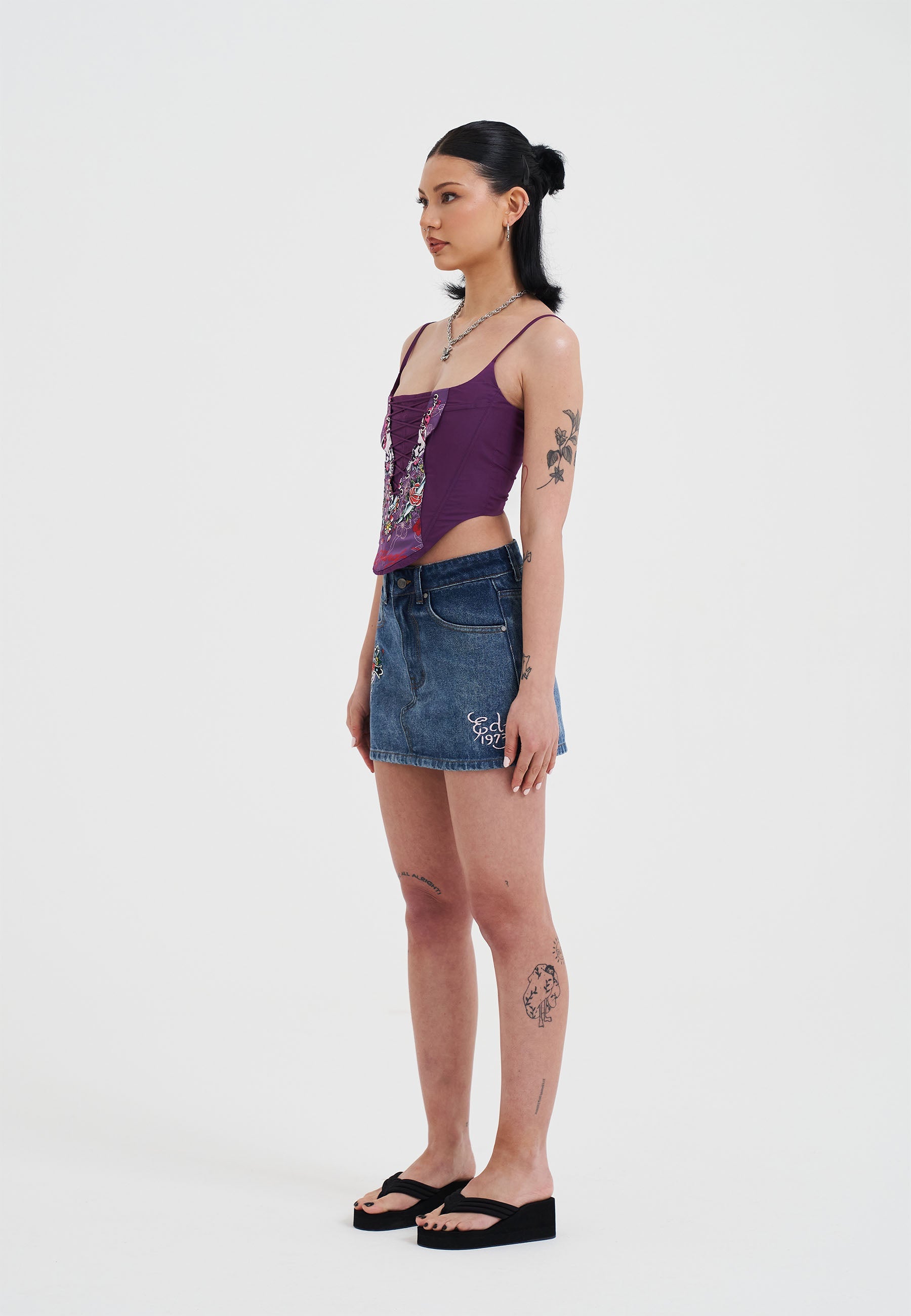 Womens Seam Detail Denim Skirt - Indigo