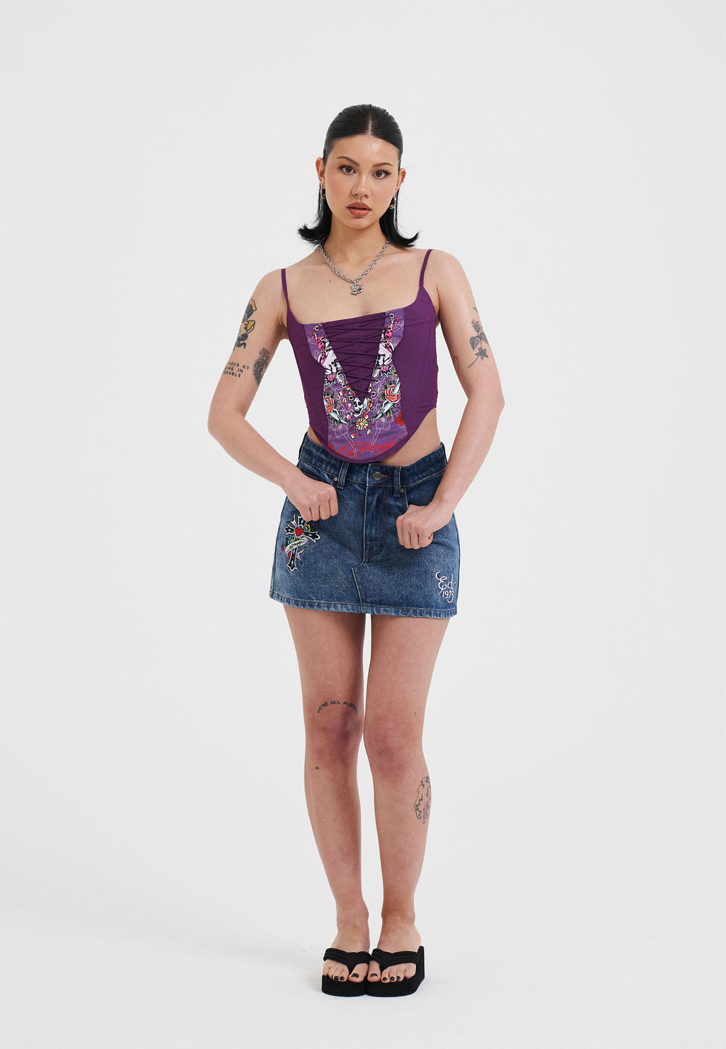 Womens Seam Detail Denim Skirt - Indigo
