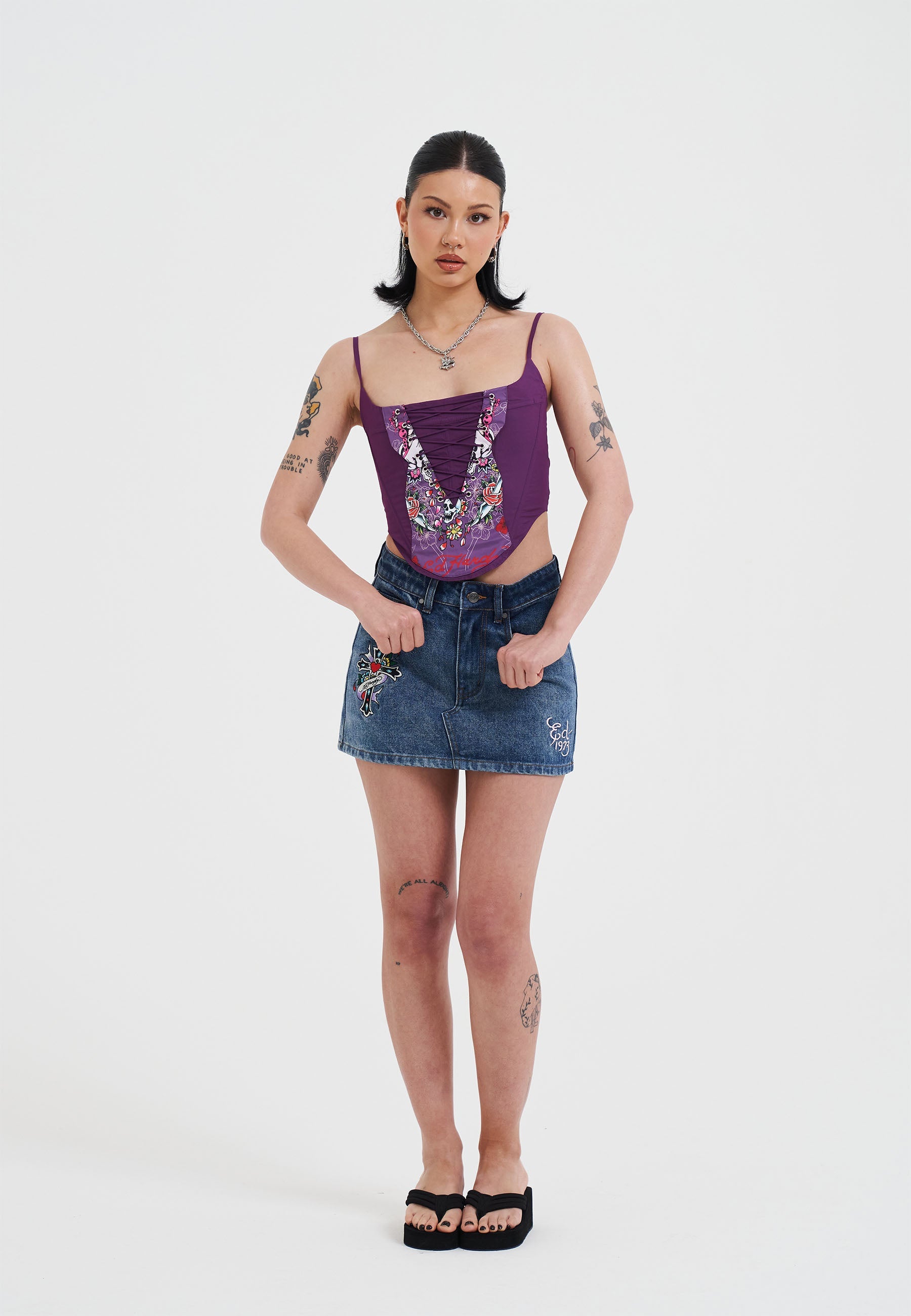 Womens Seam Detail Denim Skirt - Indigo