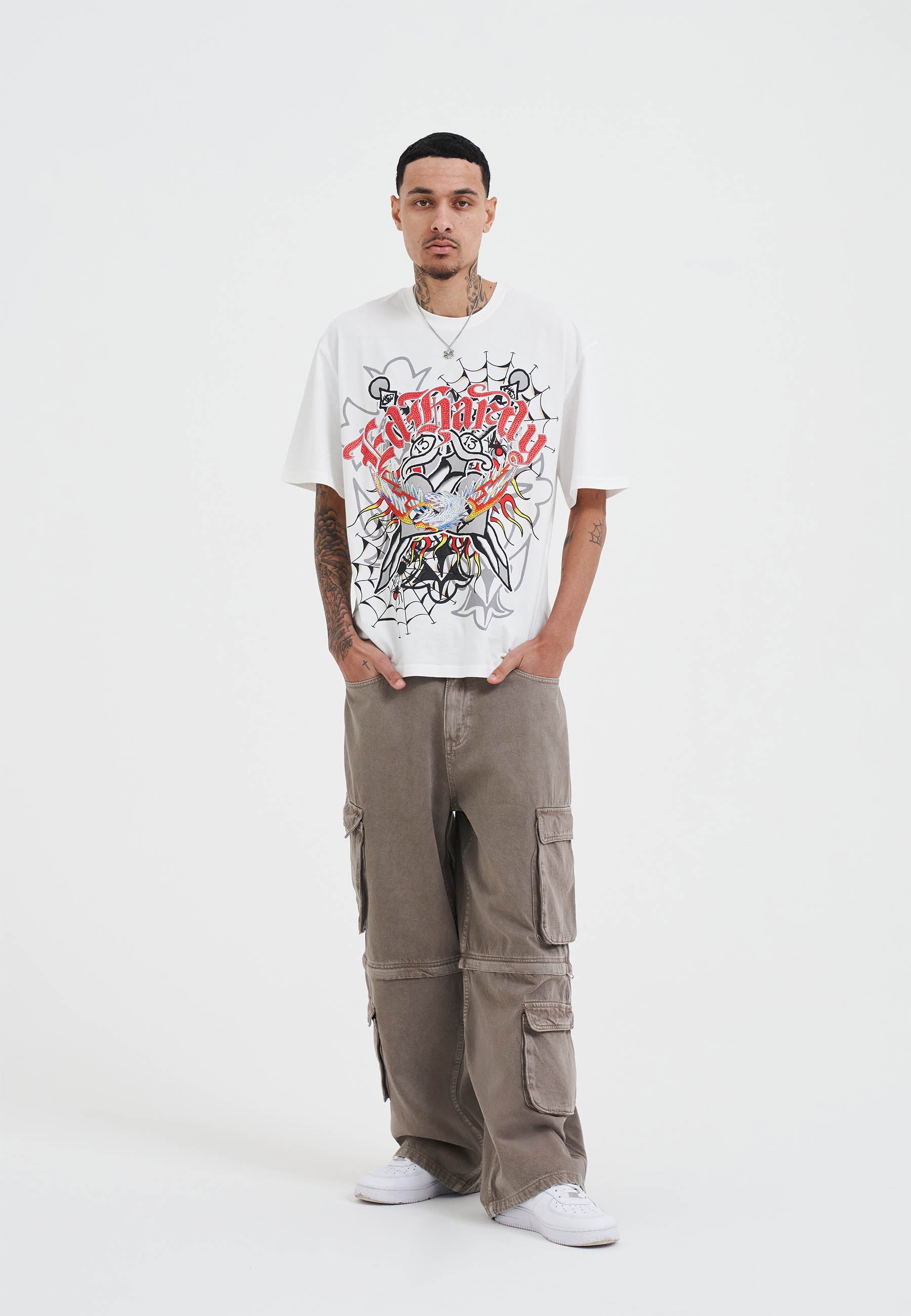 Mens Drag Denim Cargo With Removable Legs Denim Trousers Jeans - Beige