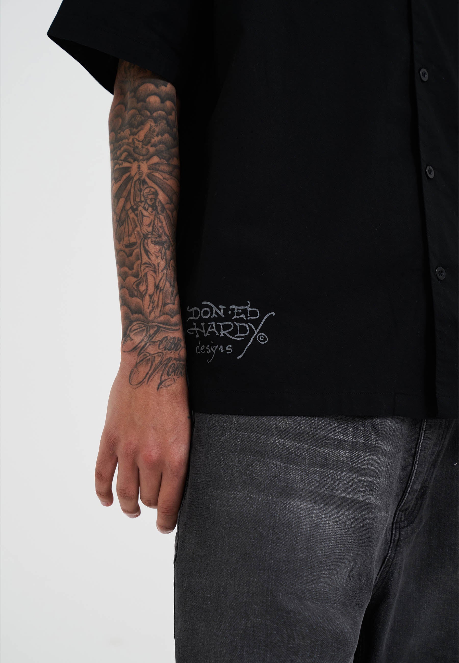 Mens Snakes And Skull Flames Printed Camp Shirt - Black