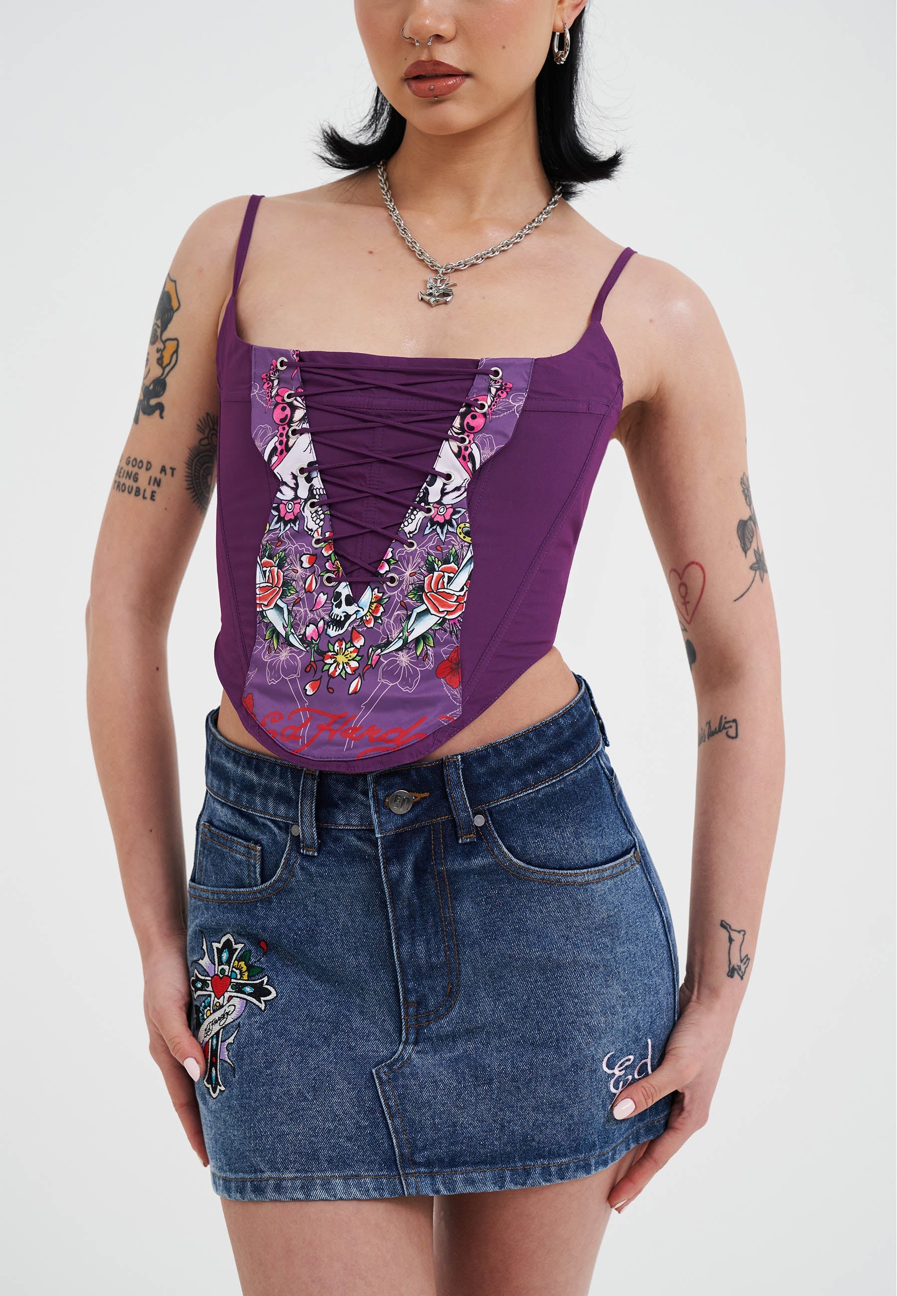 Womens Seam Detail Denim Skirt - Indigo
