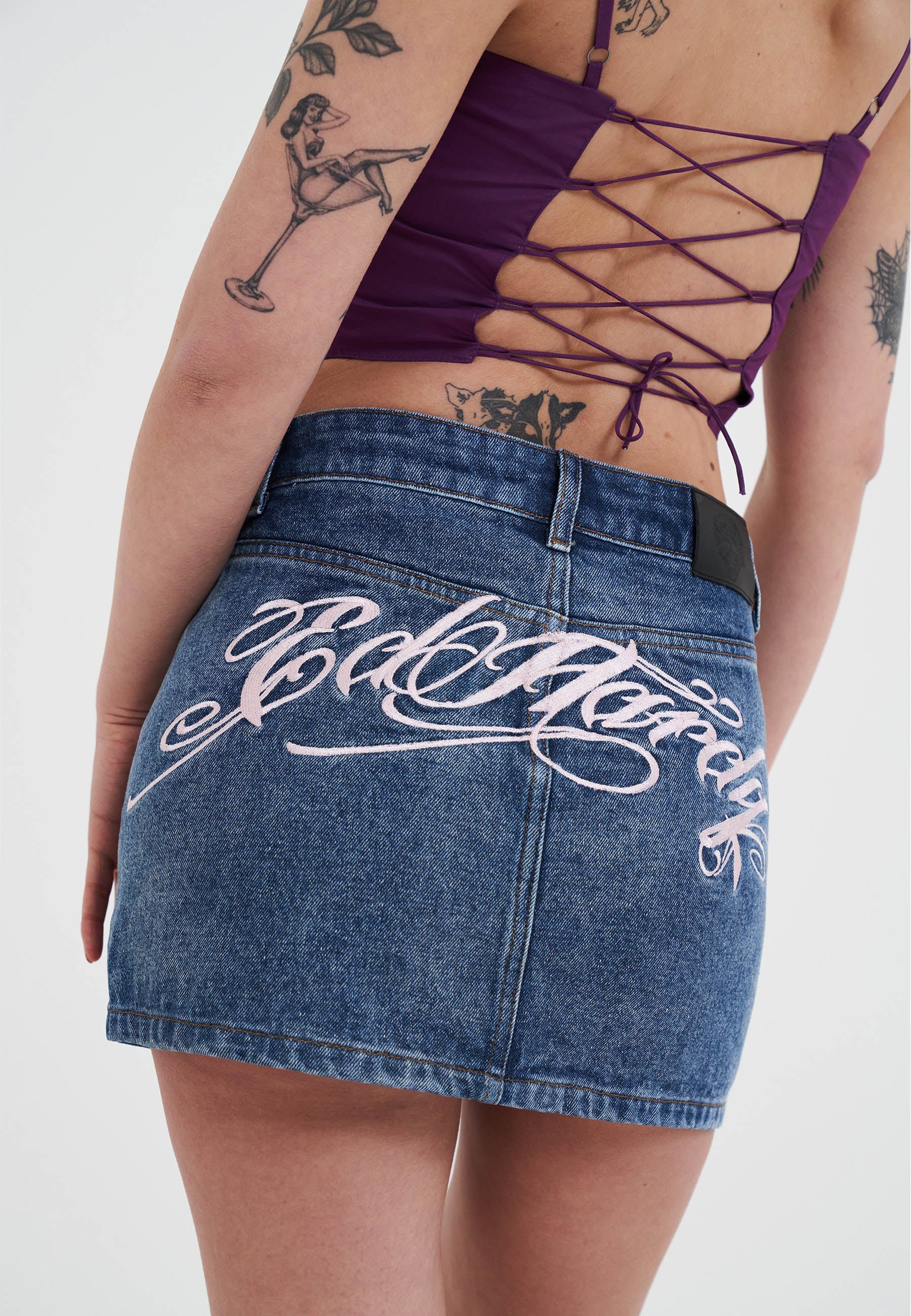 Womens Seam Detail Denim Skirt - Indigo