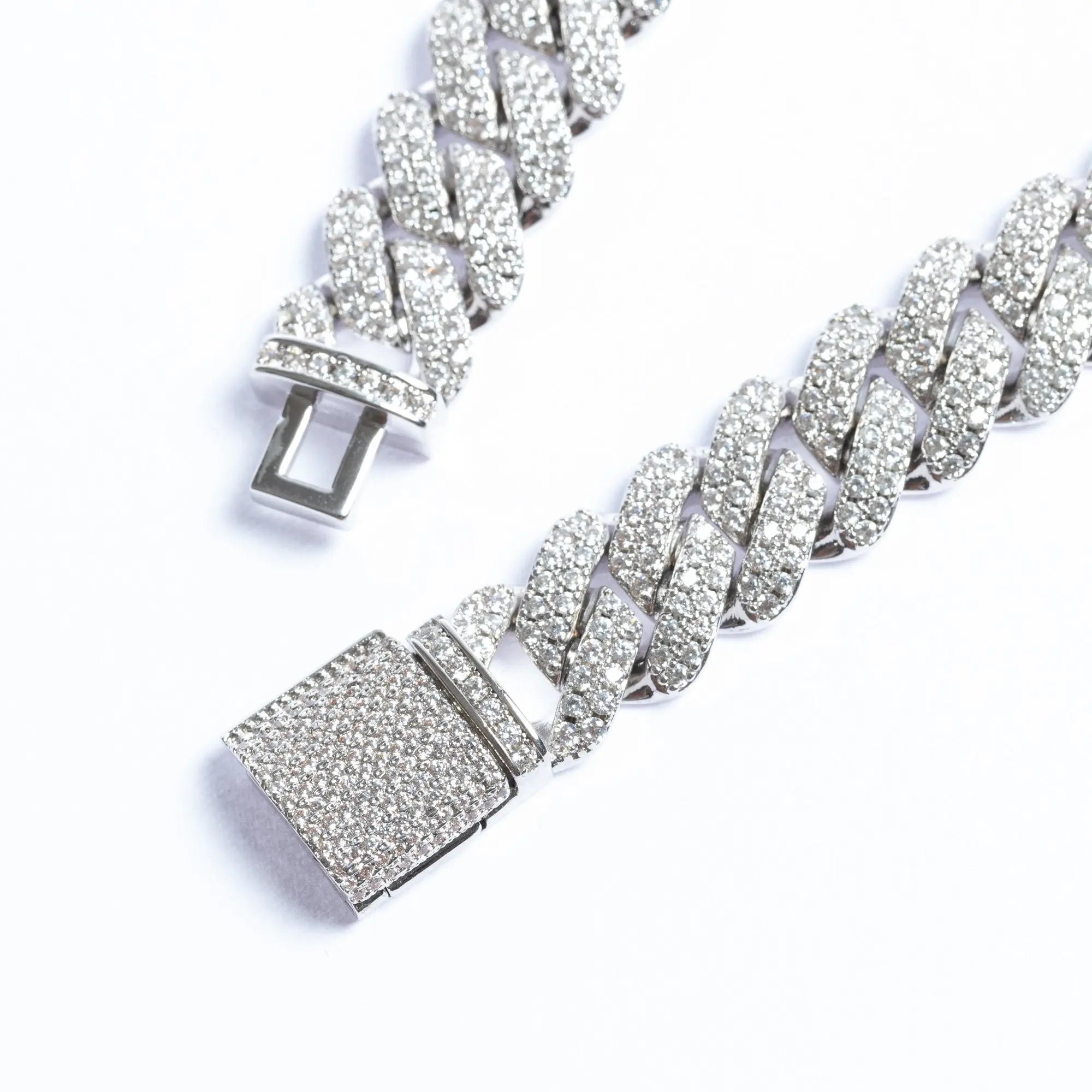 12mm Iced Prong Cuban Link Chain + Bracelet - Silver