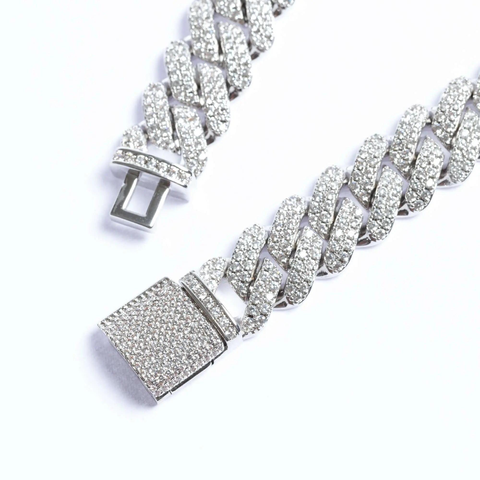 12mm Iced Prong Cuban Link Chain + Bracelet - White Gold
