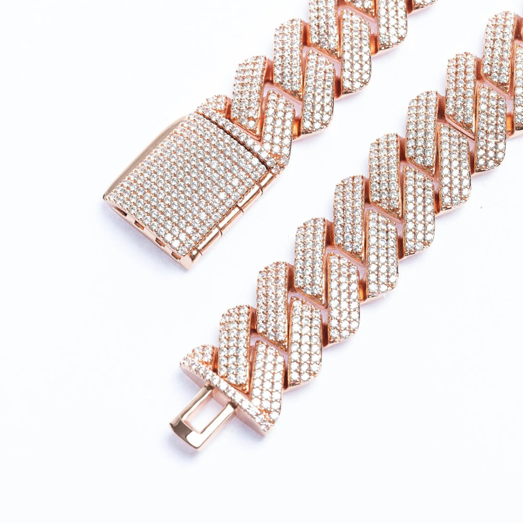 19mm Iced Prong Cuban Link Necklace - Rose Gold