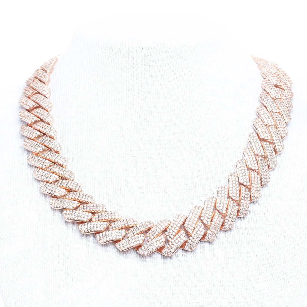 19mm Iced Prong Cuban Link Necklace - Rose Gold