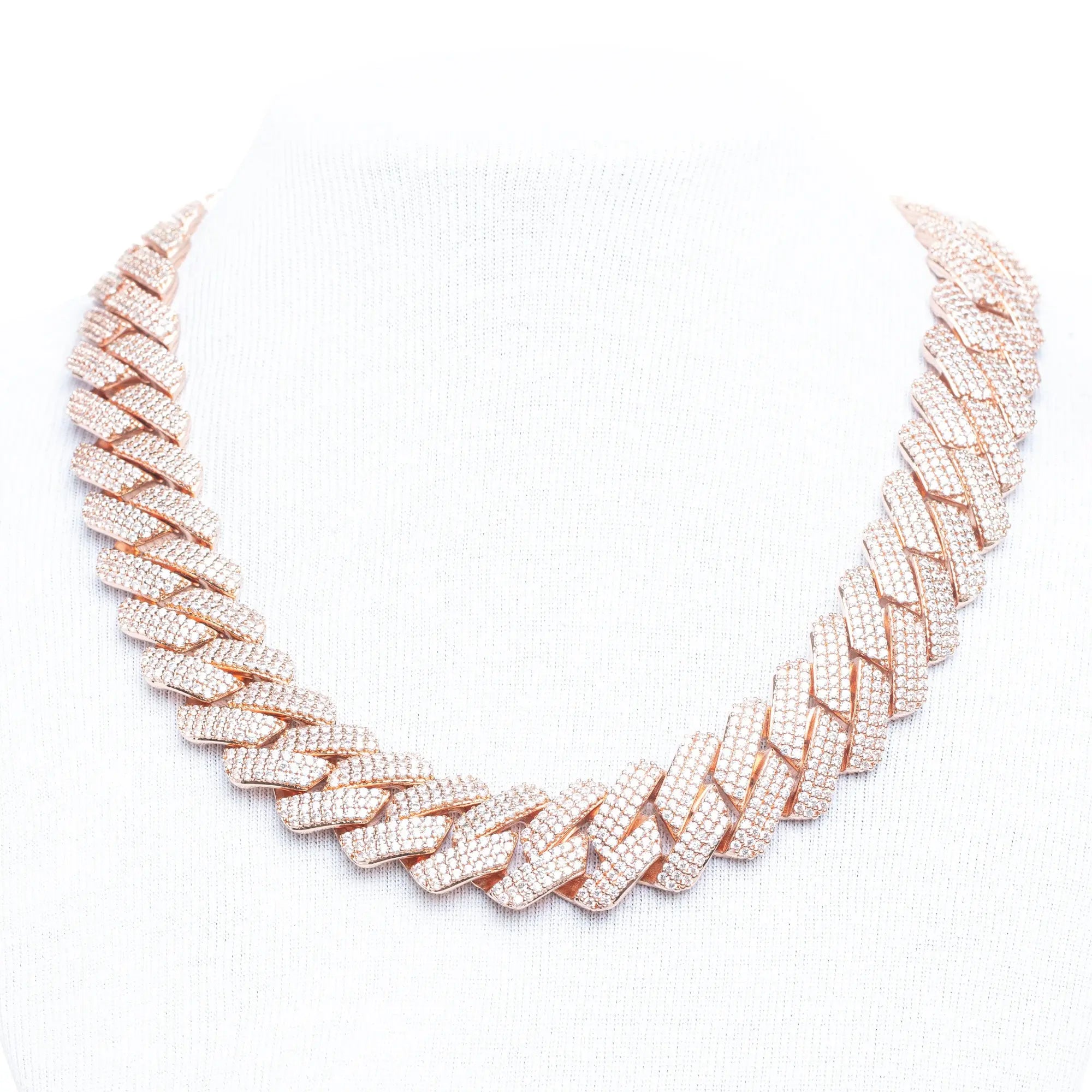 19mm Iced Prong Cuban Link Necklace - Rose Gold