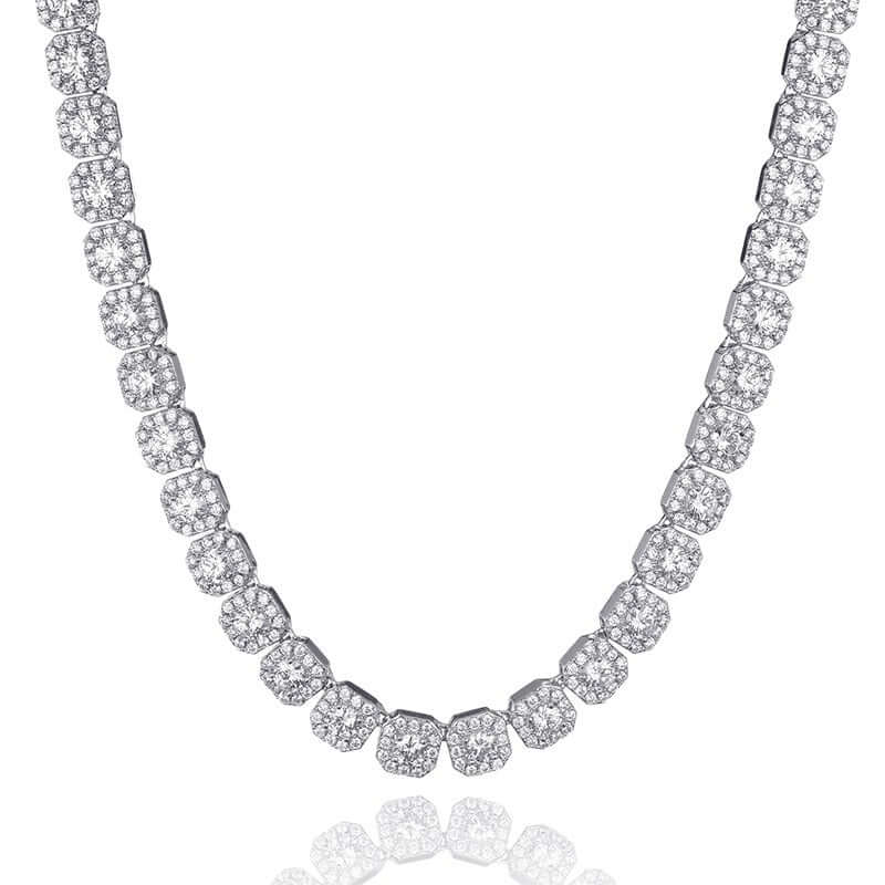 10mm Clustered Tennis Chain - White Gold