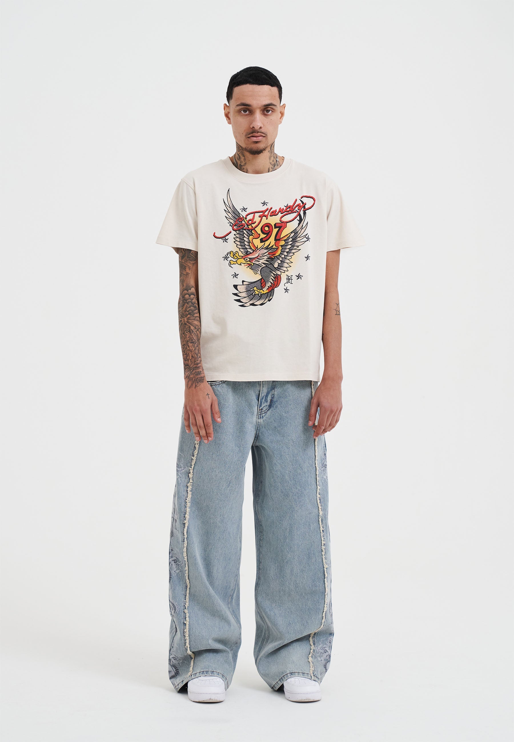 Mens 97 Eagle Diamante T-Shirt - Beige