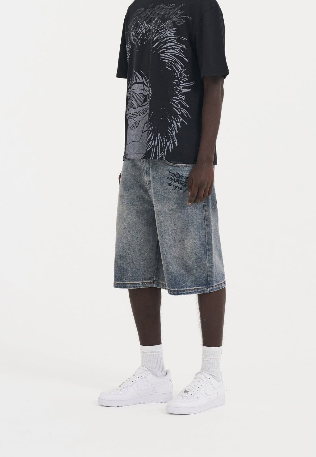 Mens Devil Mermaid Denim Jorts Shorts - Blue