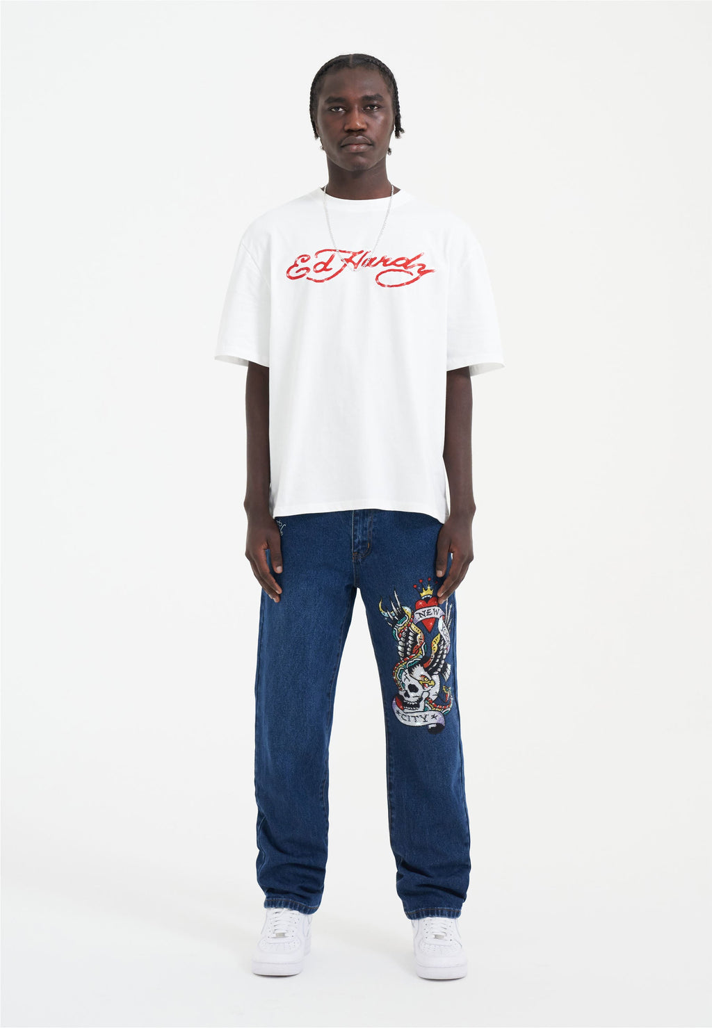 Mens Nyc-Skull Diamante Denim Trousers Jeans - Indigo