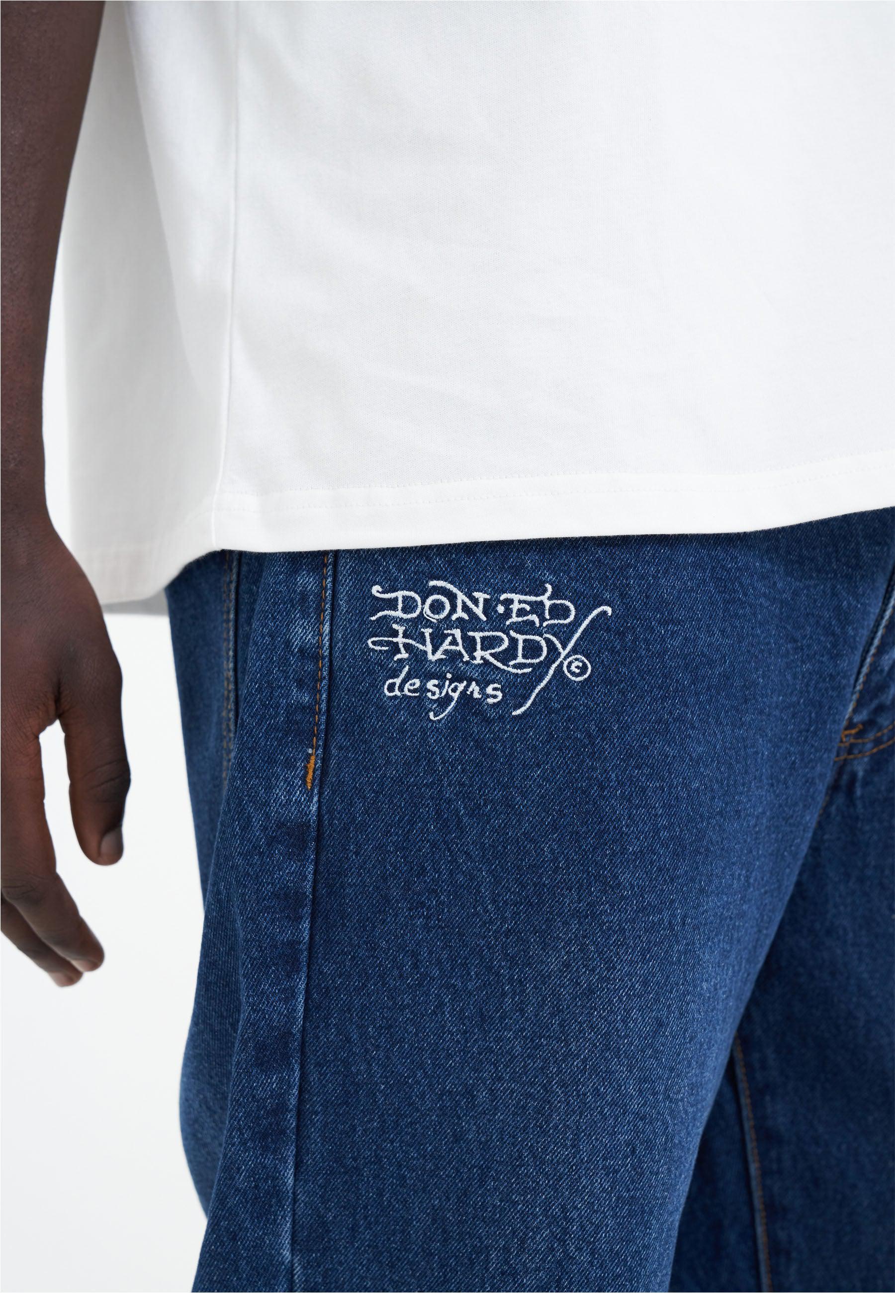 Mens Nyc-Skull Diamante Denim Trousers Jeans - Indigo
