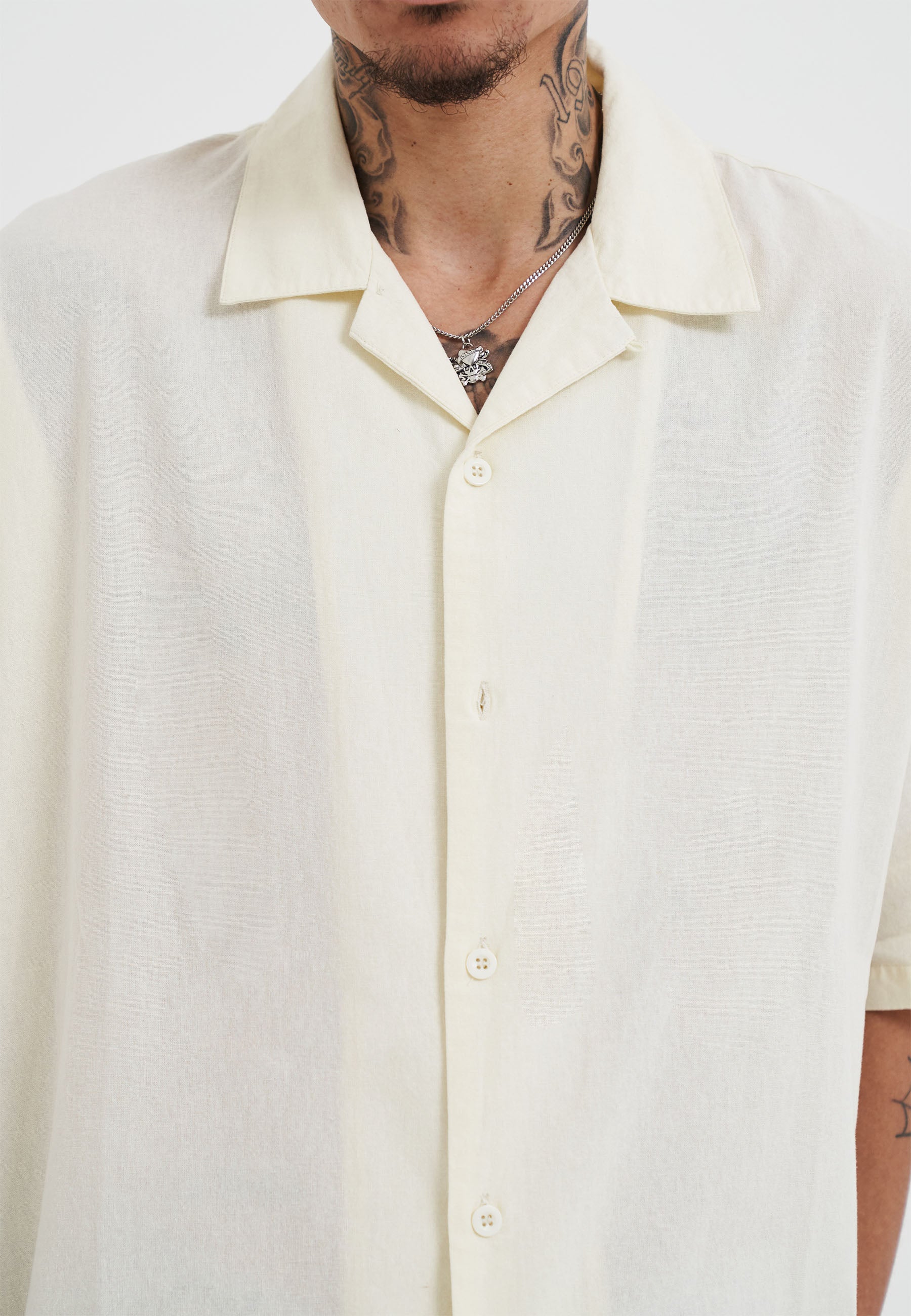 Mens Snakes And Skull Flames Printed Camp Shirt - Beige