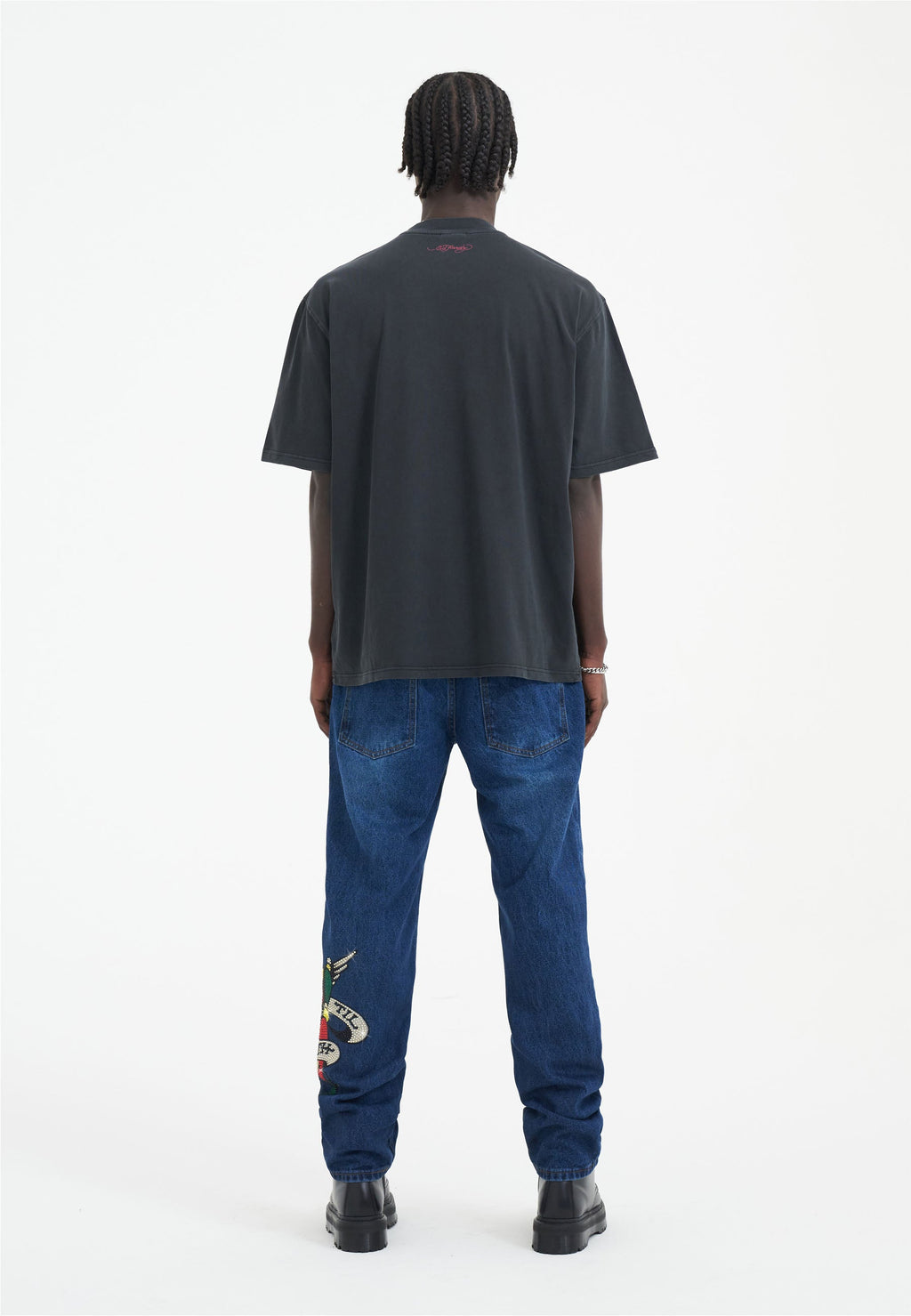 Mens True-Till-Death Diamante Denim Trousers Jeans - Indigo