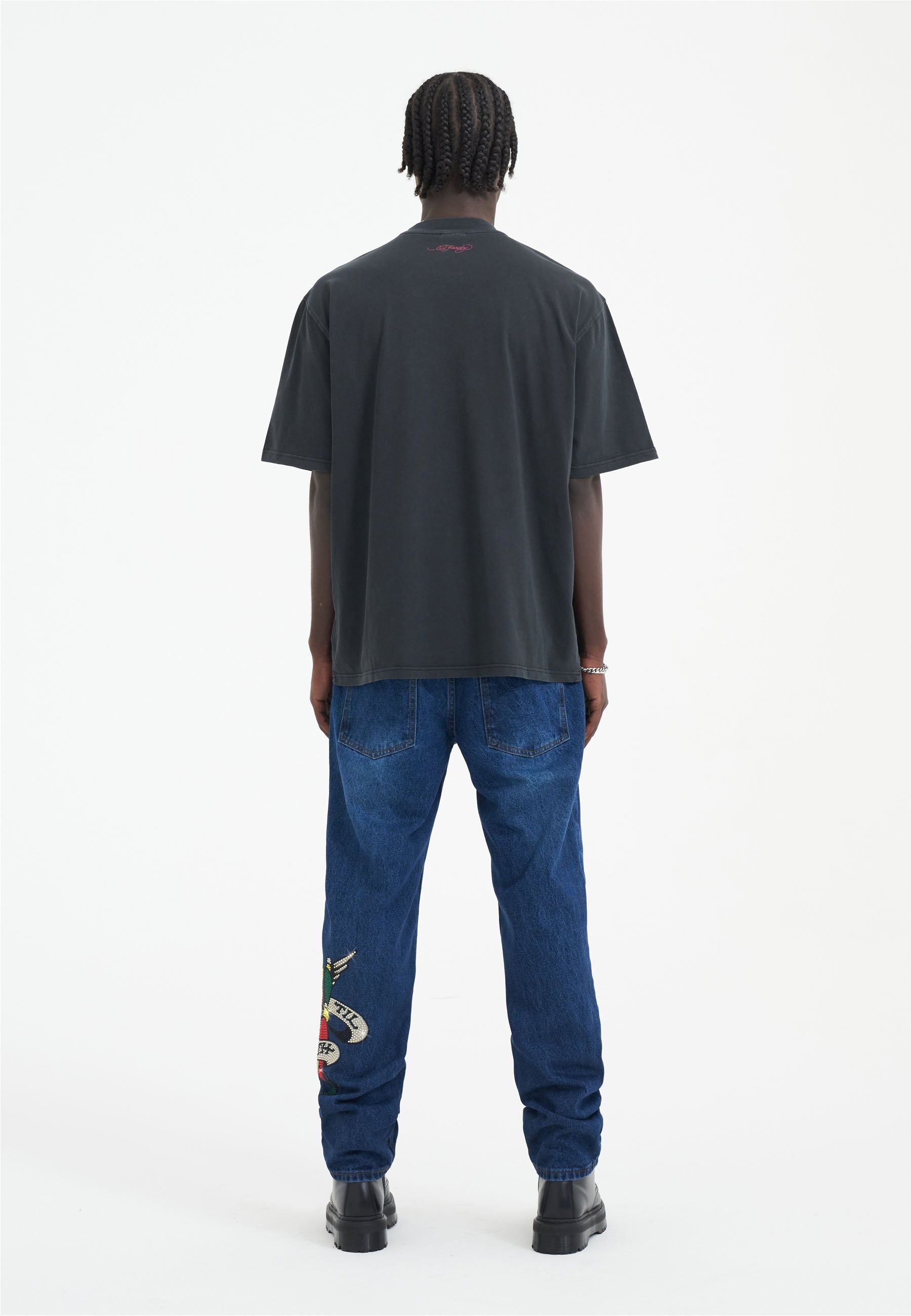 Mens True-Till-Death Diamante Denim Trousers Jeans - Indigo