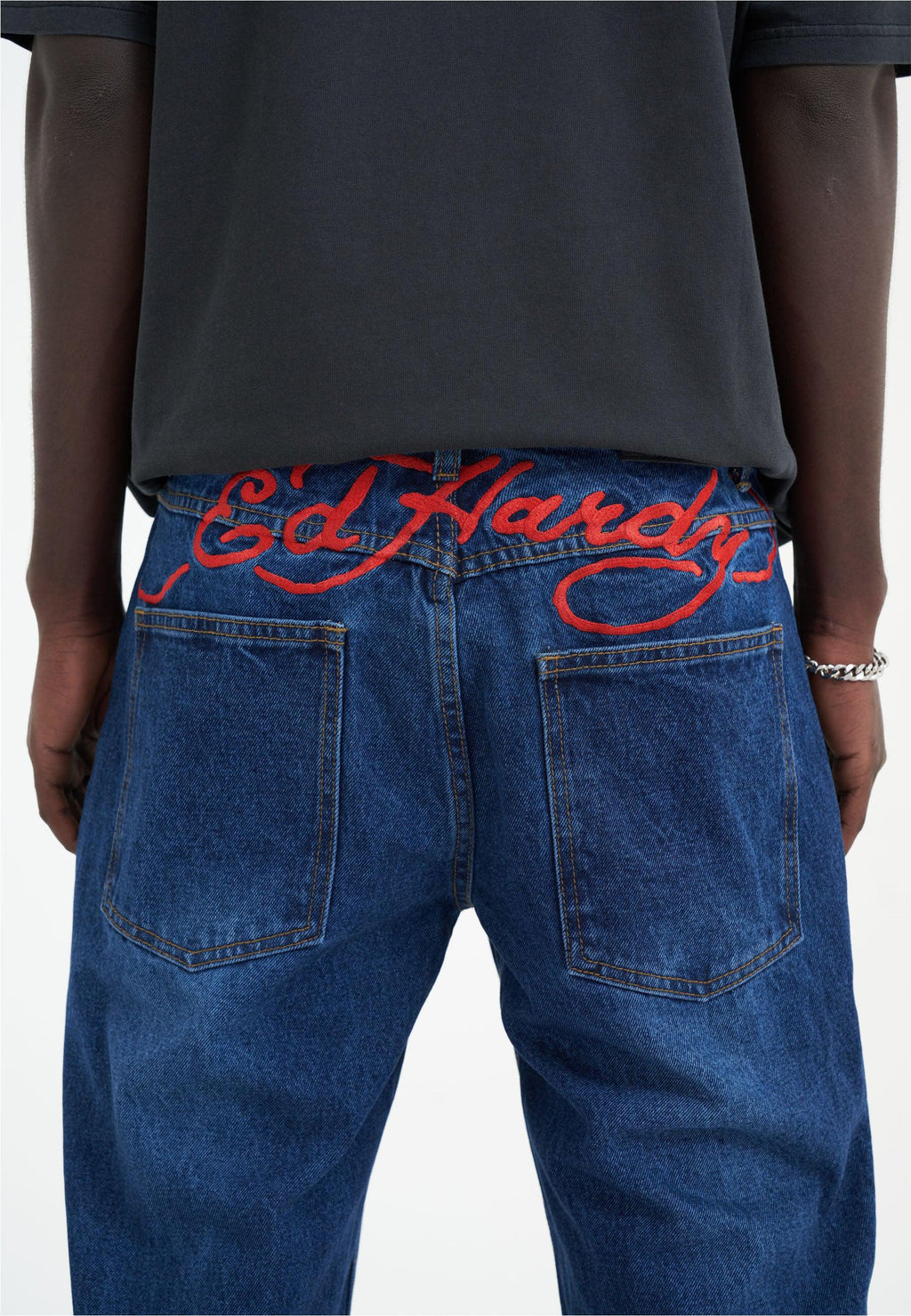 Mens True-Till-Death Diamante Denim Trousers Jeans - Indigo