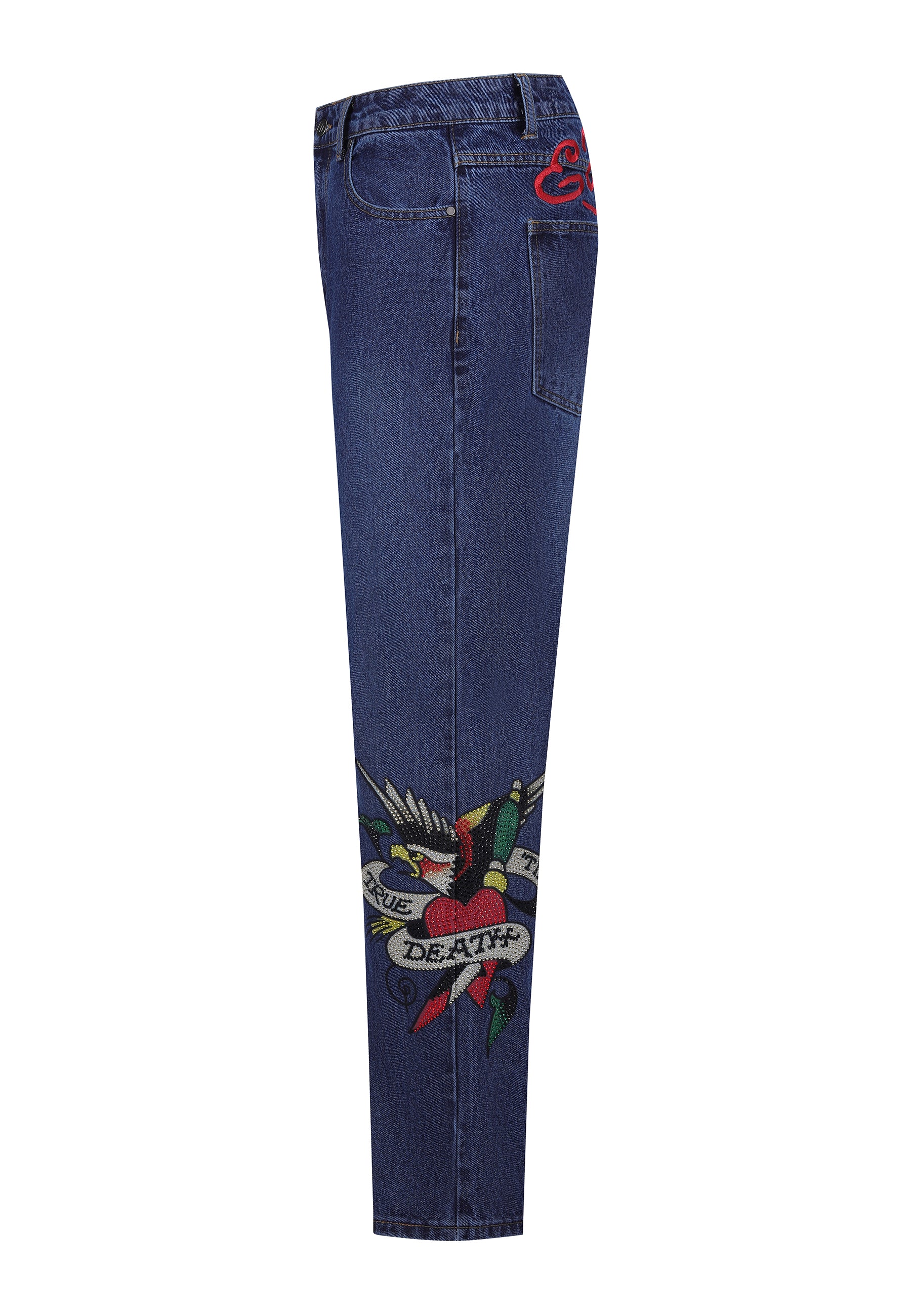 Mens True-Till-Death Diamante Denim Trousers Jeans - Indigo