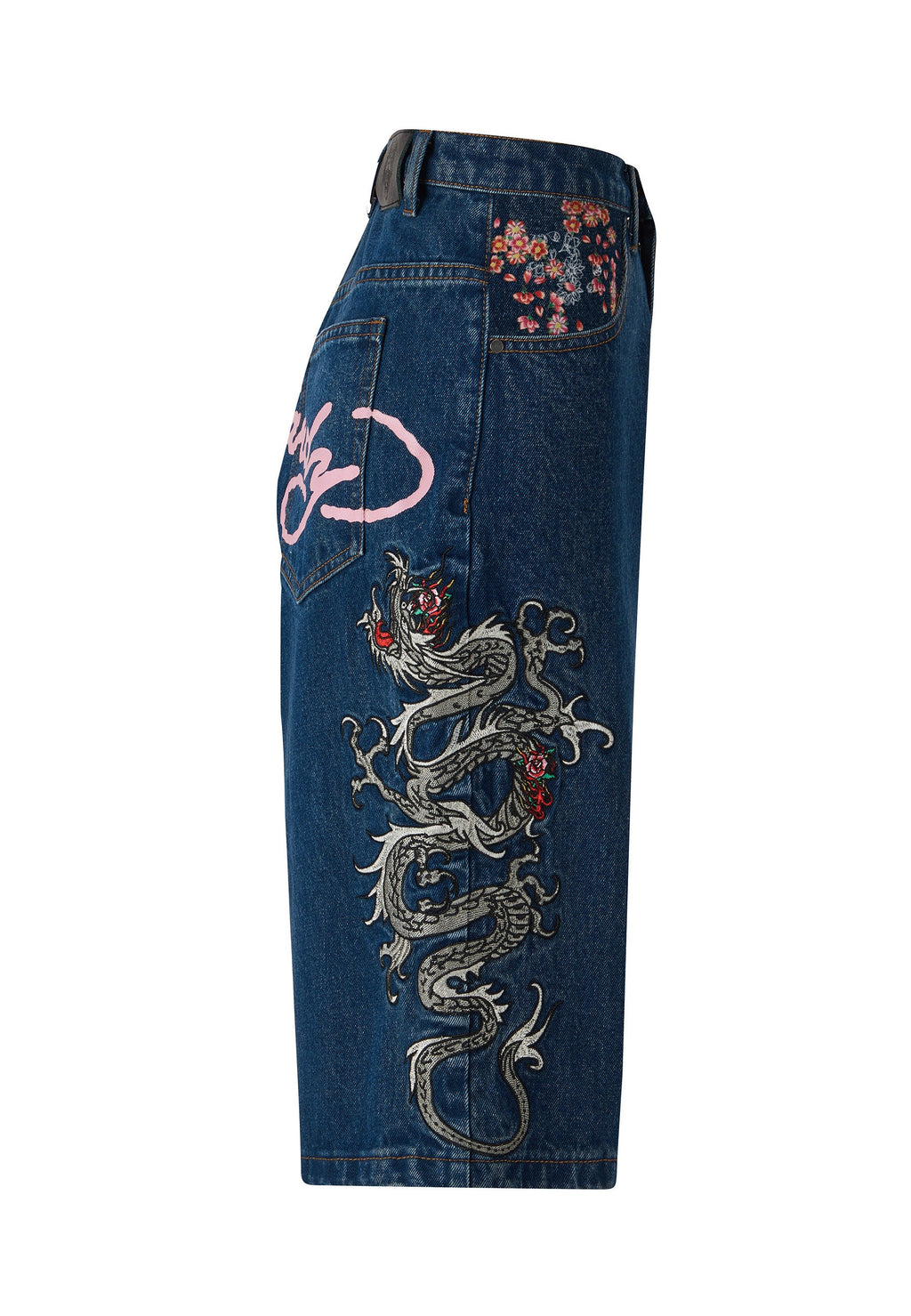 Womens Grey Dragon Relaxed Denim Jorts Shorts - Indigo
