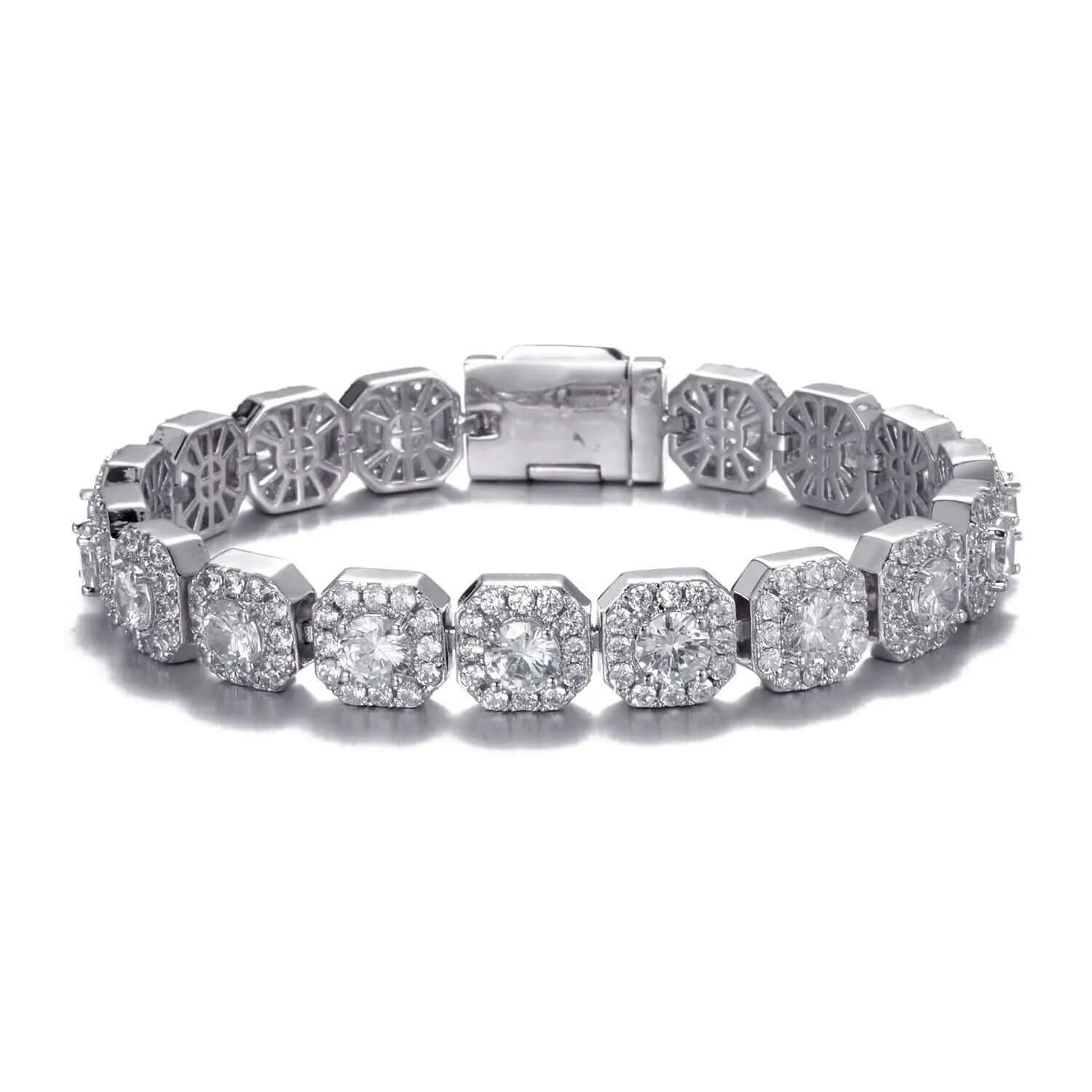Mens 10mm Clustered Tennis Bracelet - White Gold