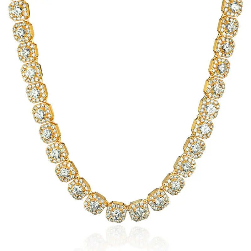10mm Clustered Tennis Necklace - Gold
