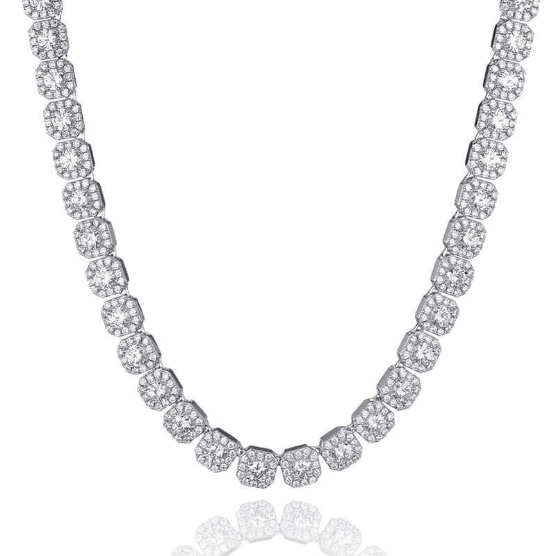 10mm Clustered Tennis Necklace - White Gold
