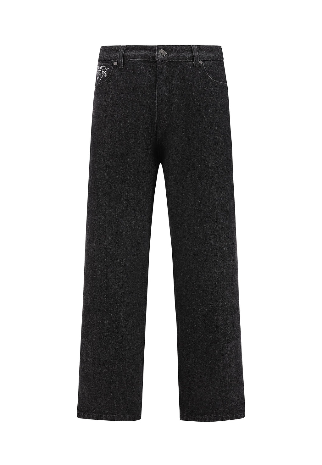 Mens Laser Etched Dragon Repeat Denim Trousers Jeans - Black