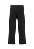 Mens Laser Etched Dragon Repeat Denim Trousers Jeans - Black