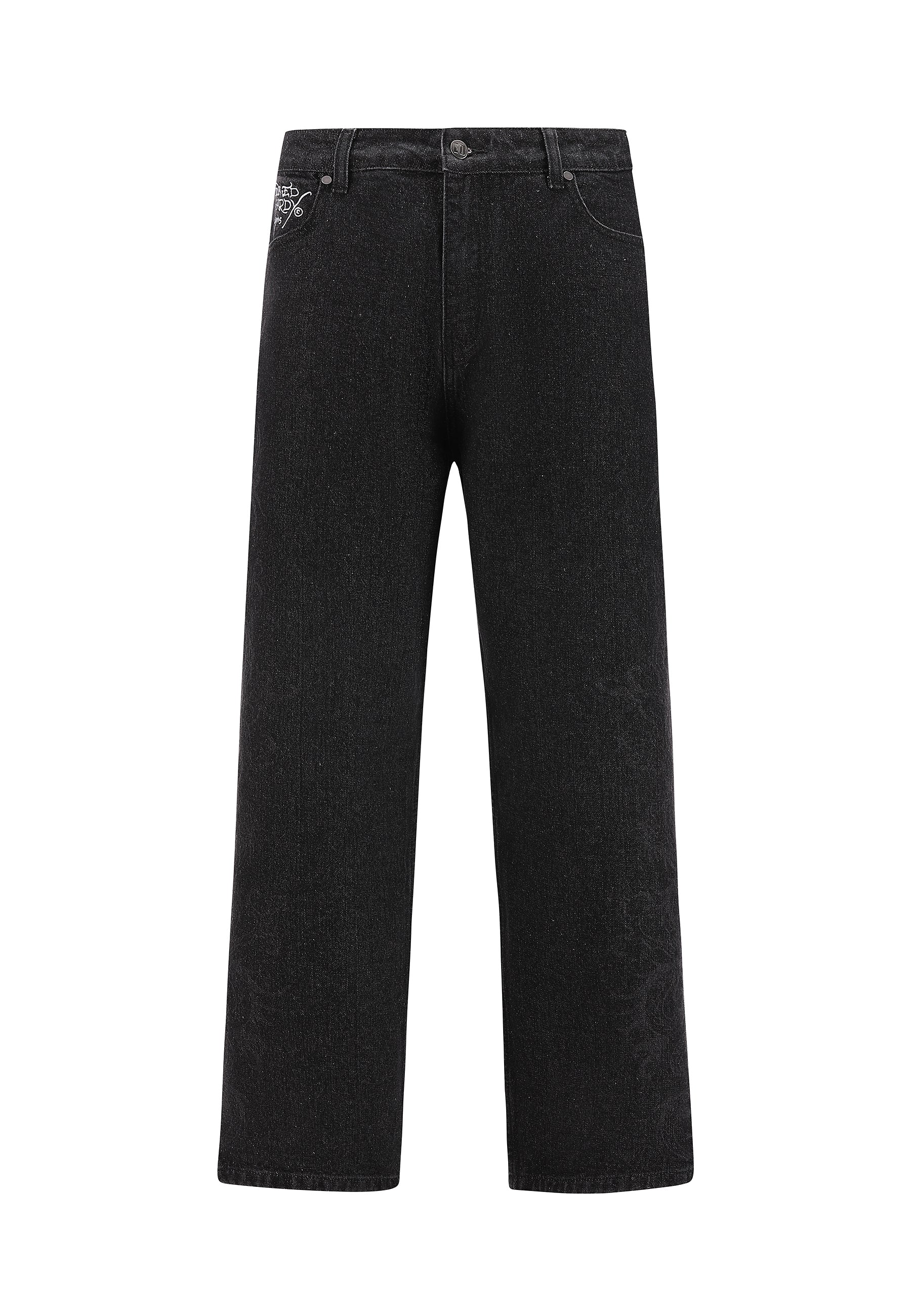 Mens Laser Etched Dragon Repeat Denim Trousers Jeans - Black