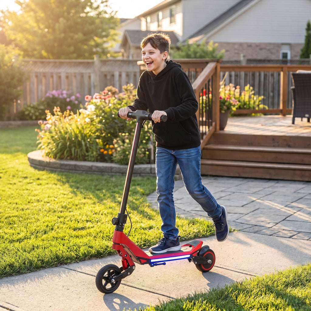 SPORTNOW Electric Scooter for Kids, Foldable E Scooter for Age Age 6+ with LED Display, RGB lights, Up to 16km/h, Red