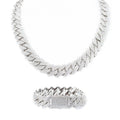 19mm Iced Prong Cuban Link Chain + Bracelet - Silver