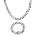 14mm Miami Cuban Link Chain + Bracelet - White Gold