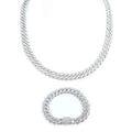 12mm Iced Prong Cuban Link Chain + Bracelet - White Gold