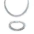 12mm Iced Miami Cuban Link Chain + Bracelet - White Gold