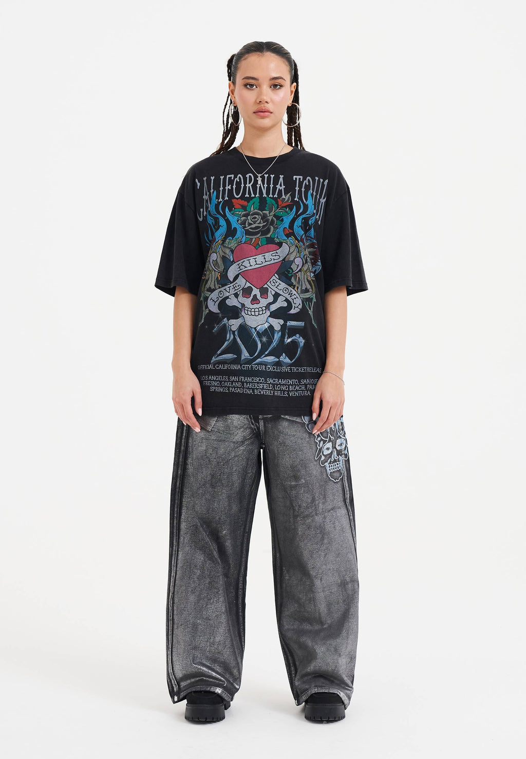 Womens California Love Kills Relaxed T-Shirt Top - Black