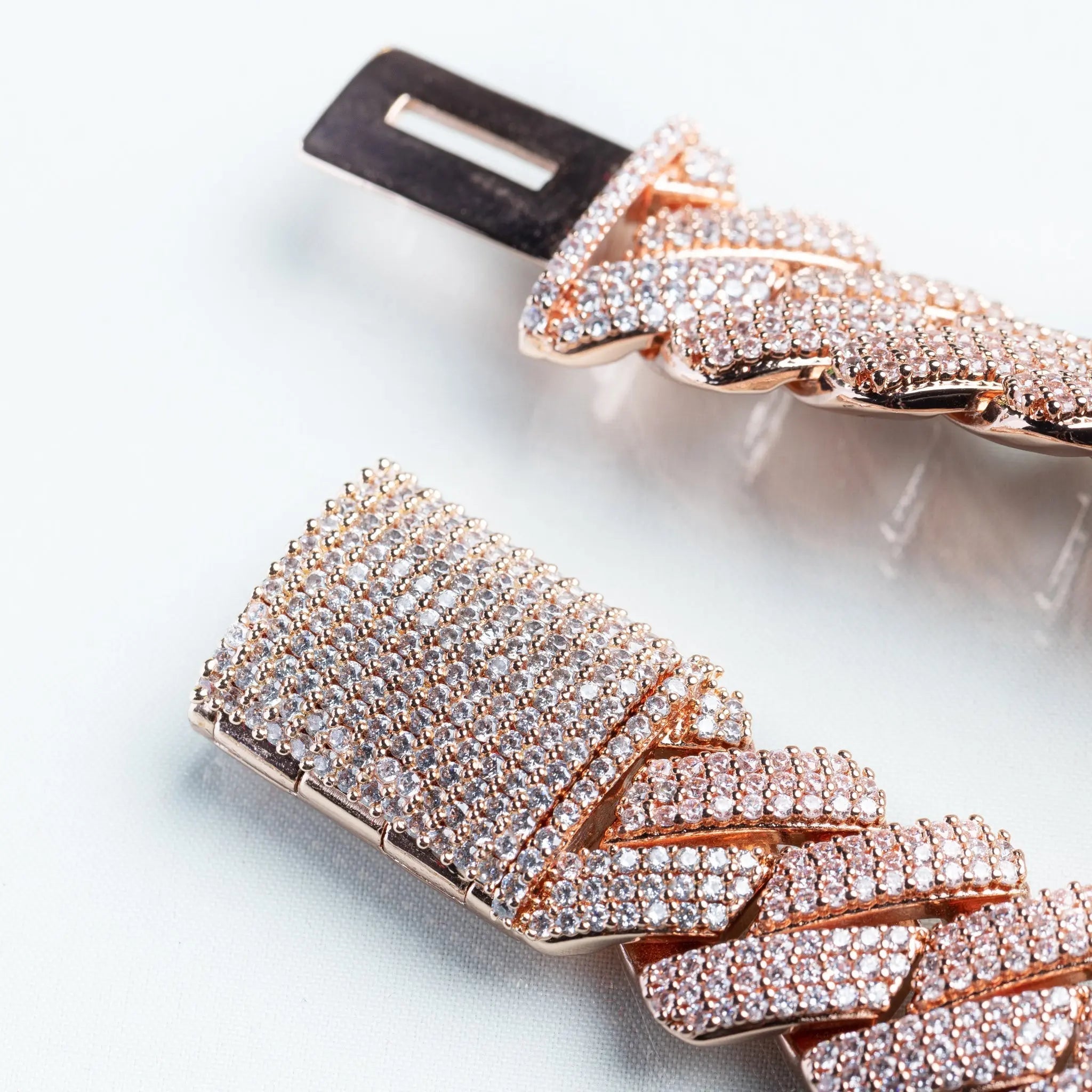 19mm Iced Prong Cuban Link Bracelet - Rose Gold