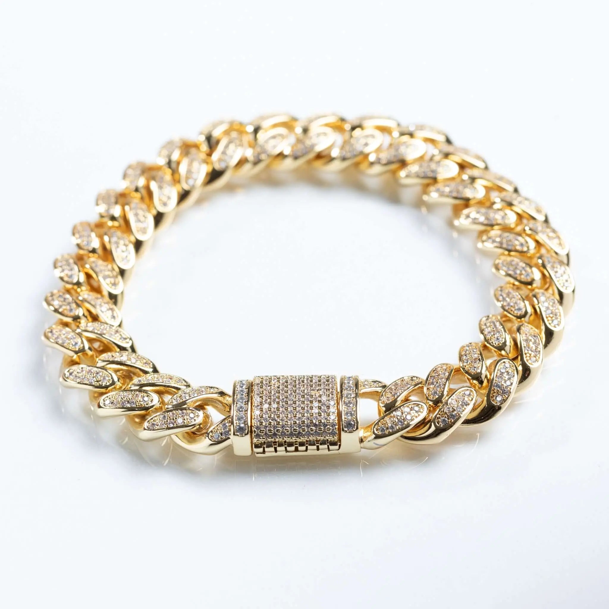 Mens 12mm Iced Miami Cuban Link Bracelet - Gold