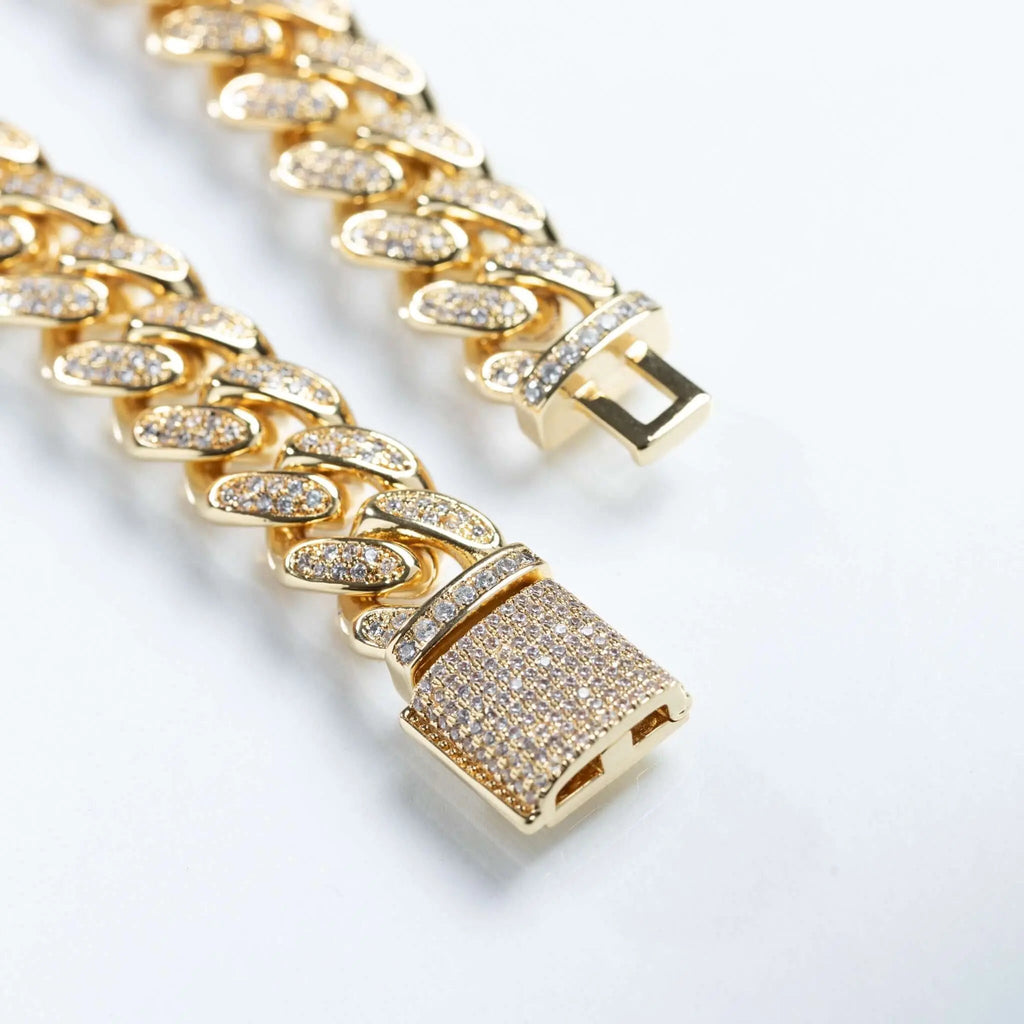 Mens 12mm Iced Miami Cuban Link Bracelet - Gold