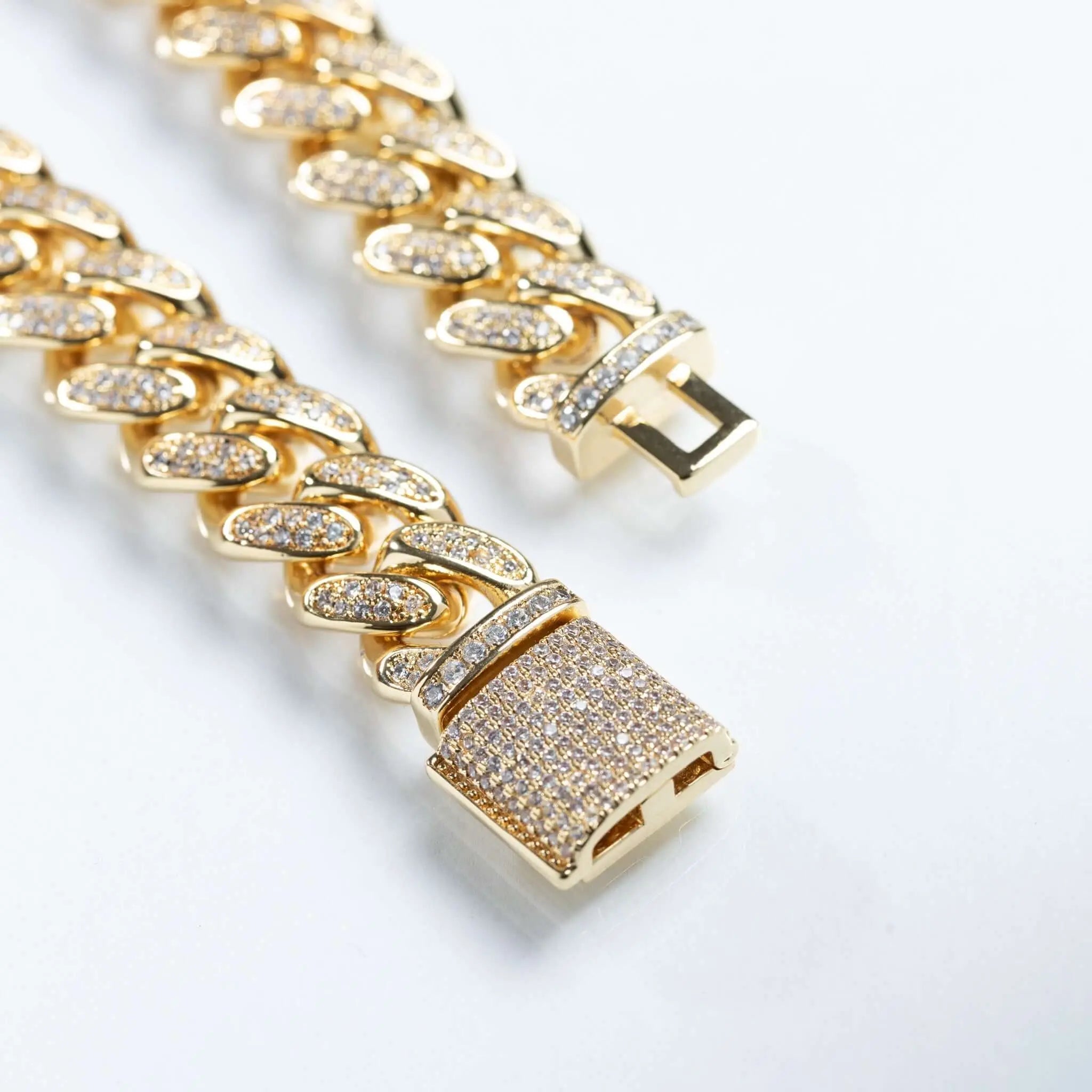 Mens 12mm Iced Miami Cuban Link Bracelet - Gold