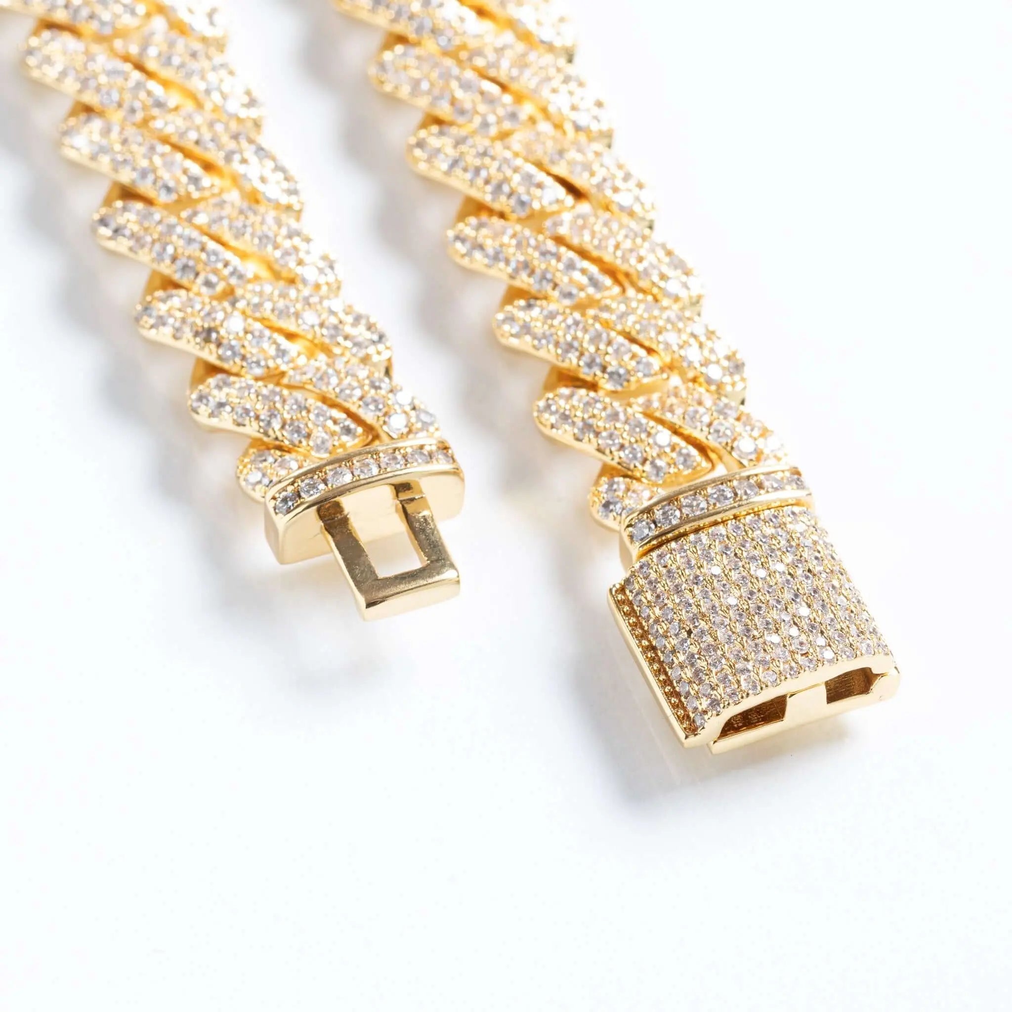 12mm Iced Prong Cuban Link Bracelet - Gold