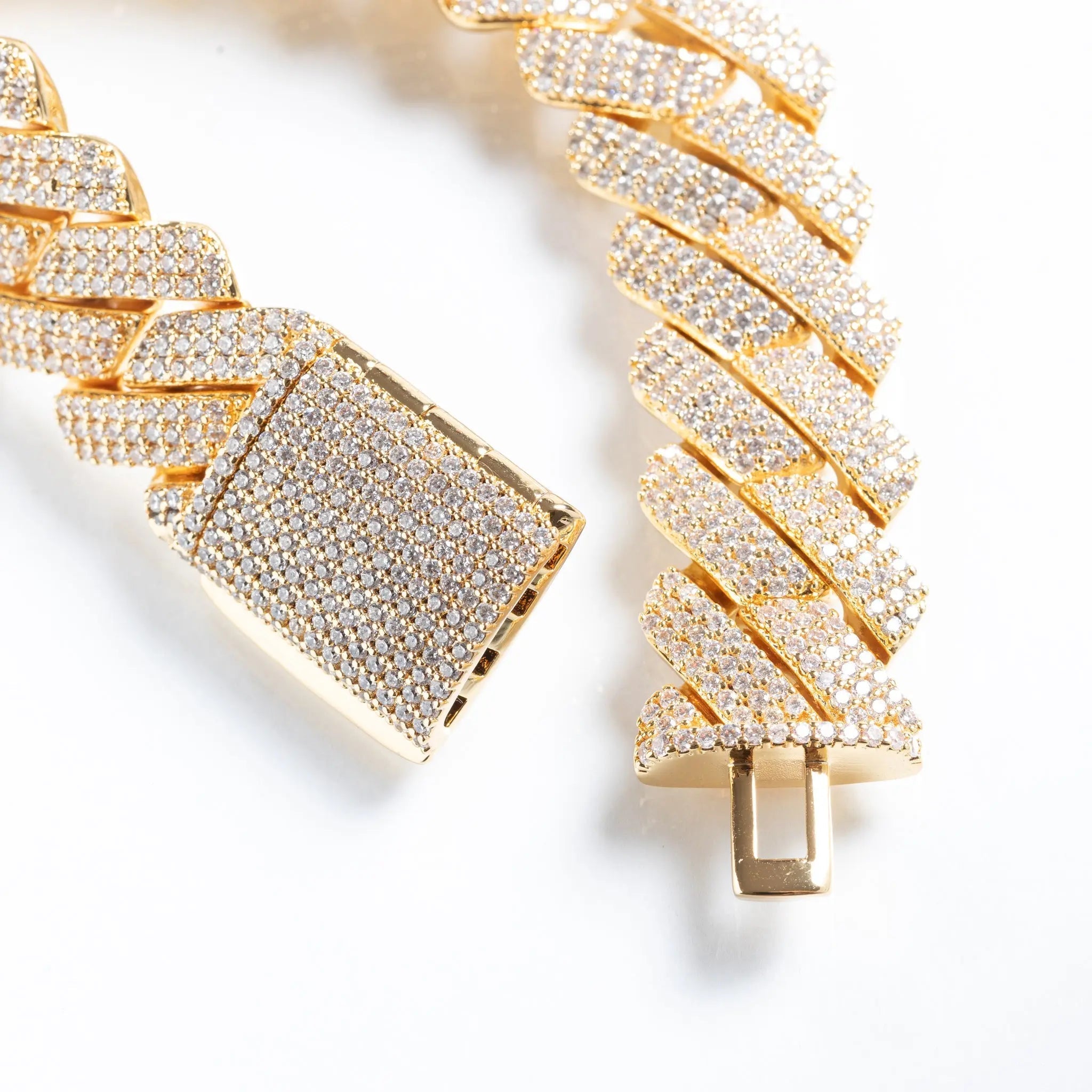 19mm Iced Prong Cuban Link Bracelet - Gold