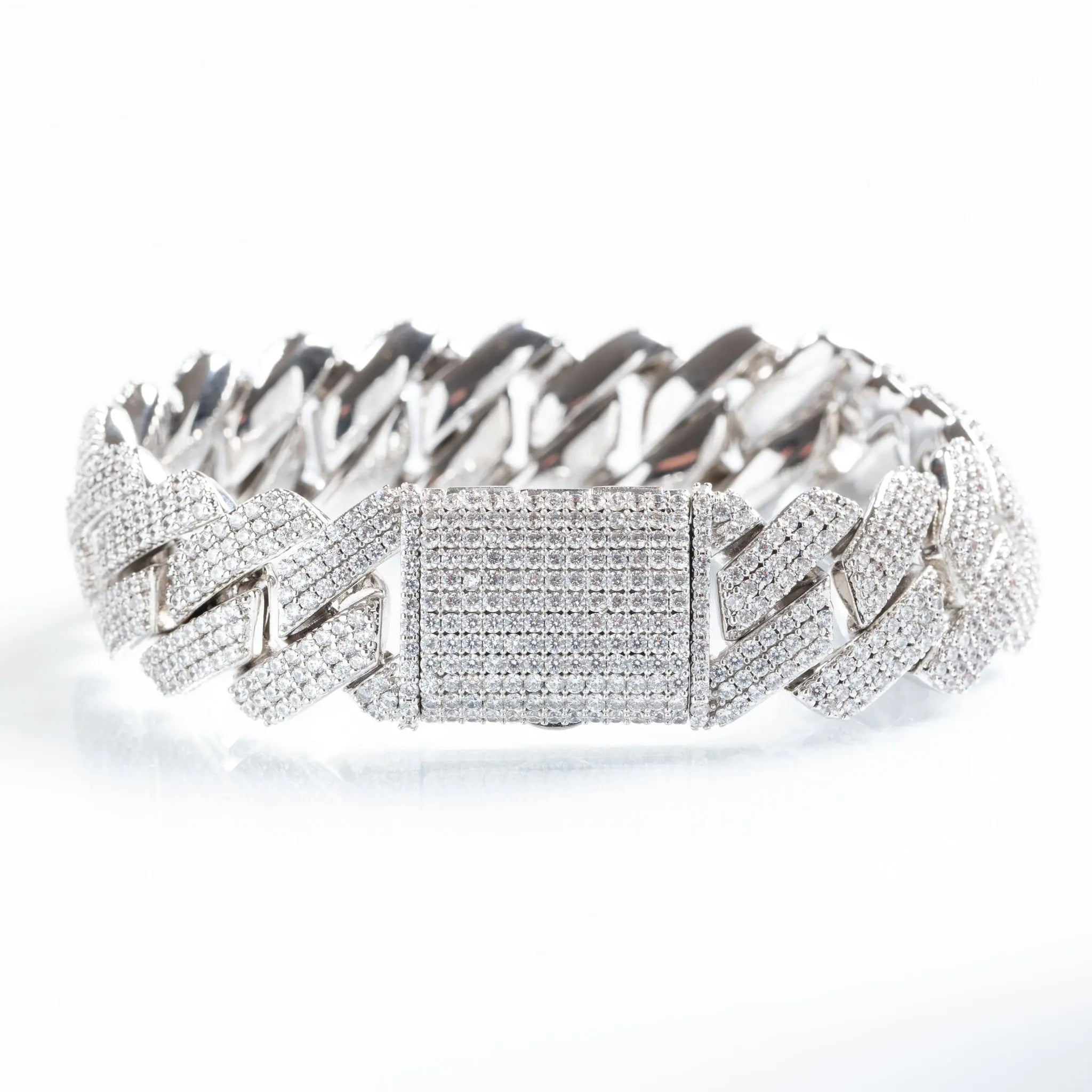 19mm Iced Prong Cuban Link Bracelet - Silver