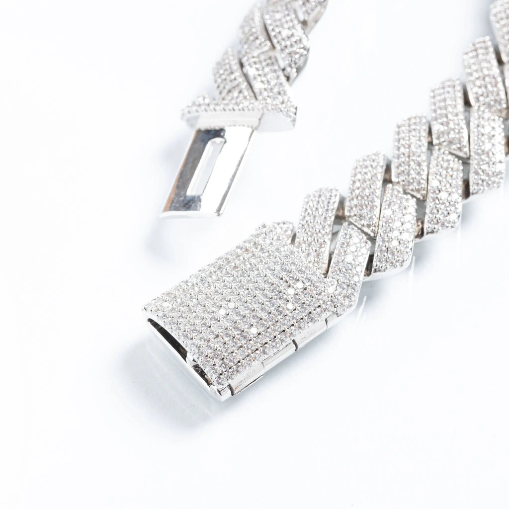 19mm Iced Prong Cuban Link Bracelet - Silver
