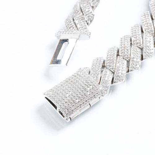 19mm Iced Prong Cuban Link Bracelet - White Gold