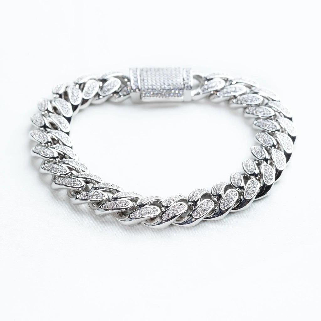 12mm Iced Miami Cuban Link Bracelet - Silver