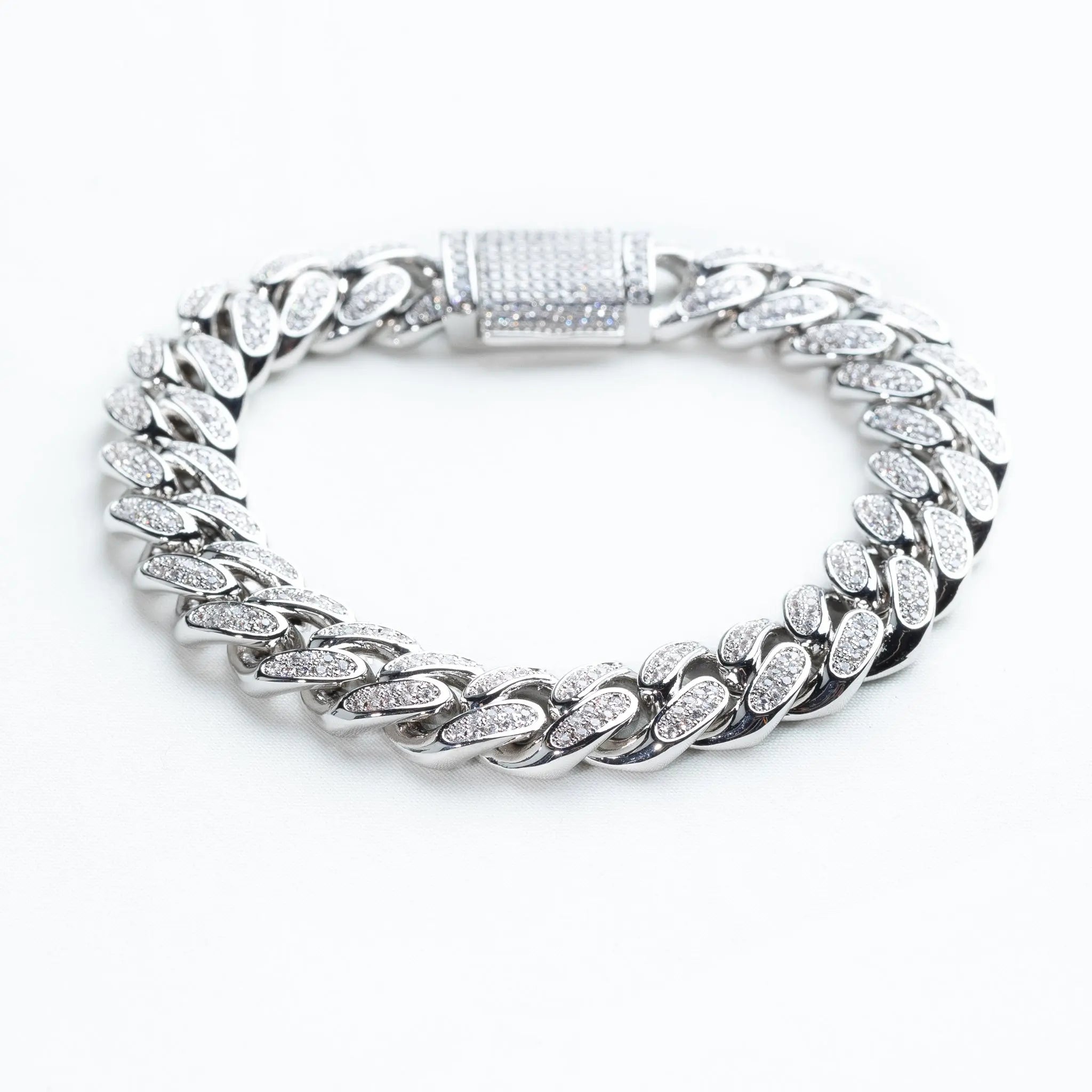 12mm Iced Miami Cuban Link Bracelet - Silver