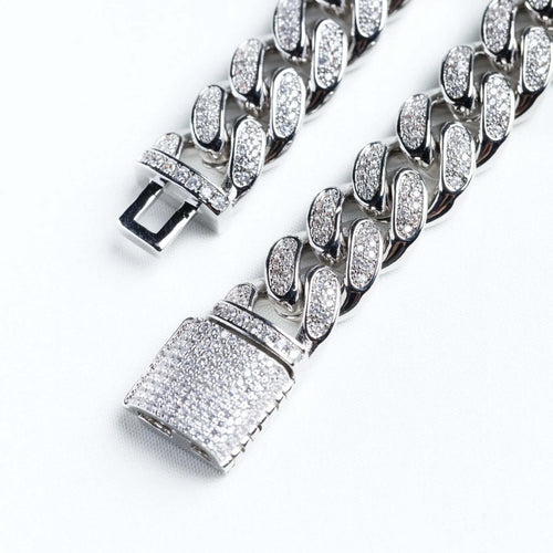 12mm Iced Miami Cuban Link Bracelet - Silver