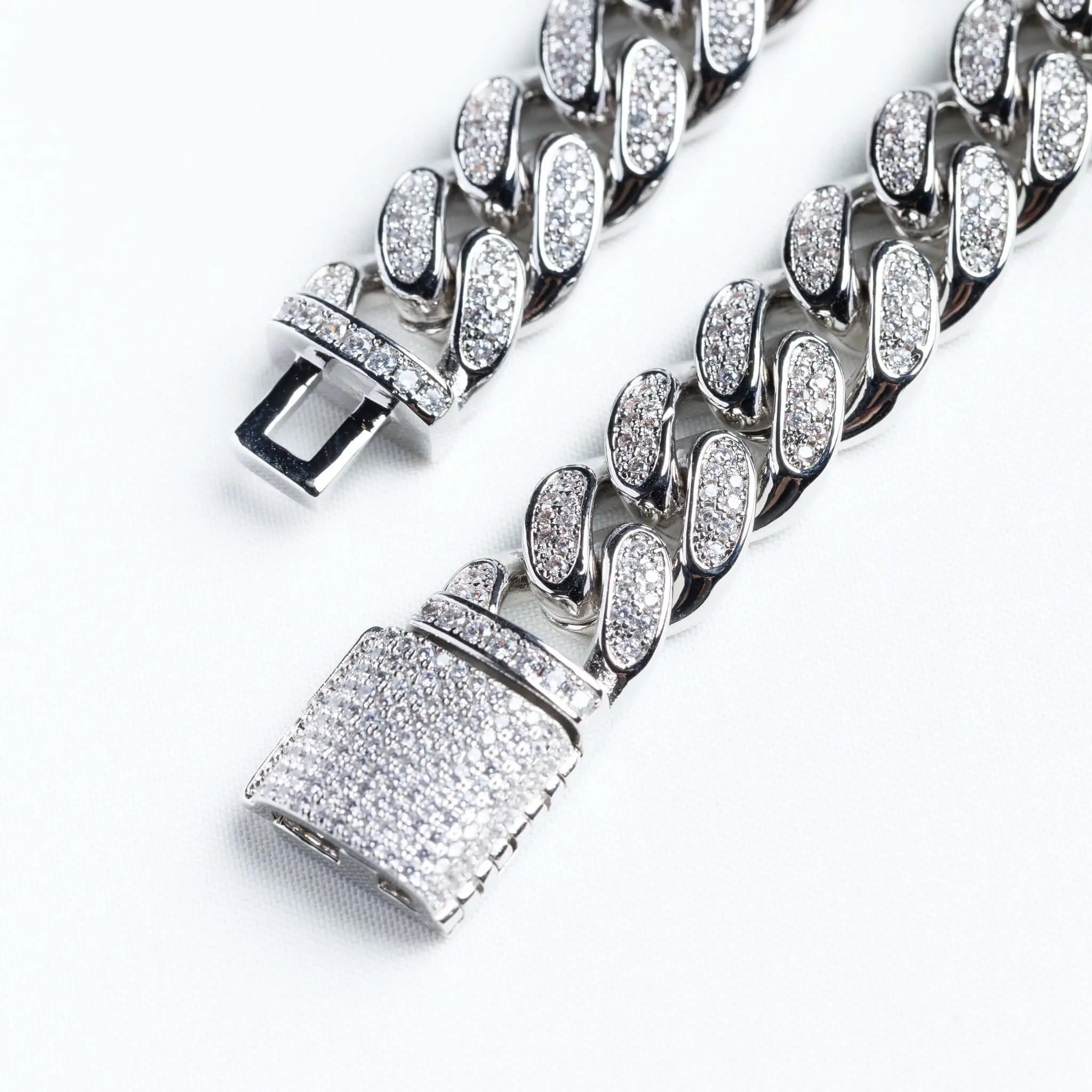 Womens 12mm Iced Miami Cuban Link Bracelet - White Gold
