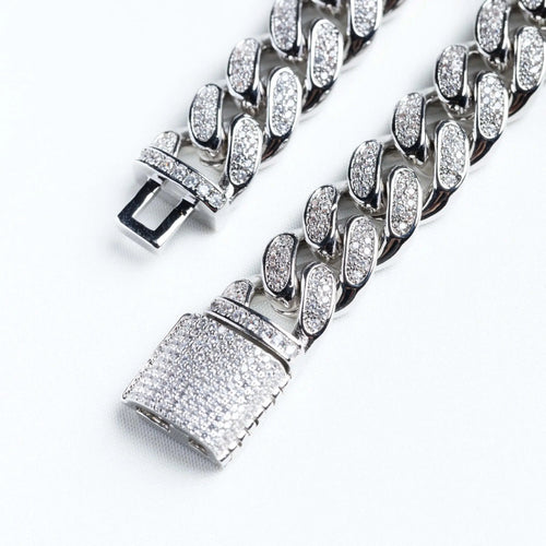 12mm Iced Miami Cuban Link Bracelet - Silver