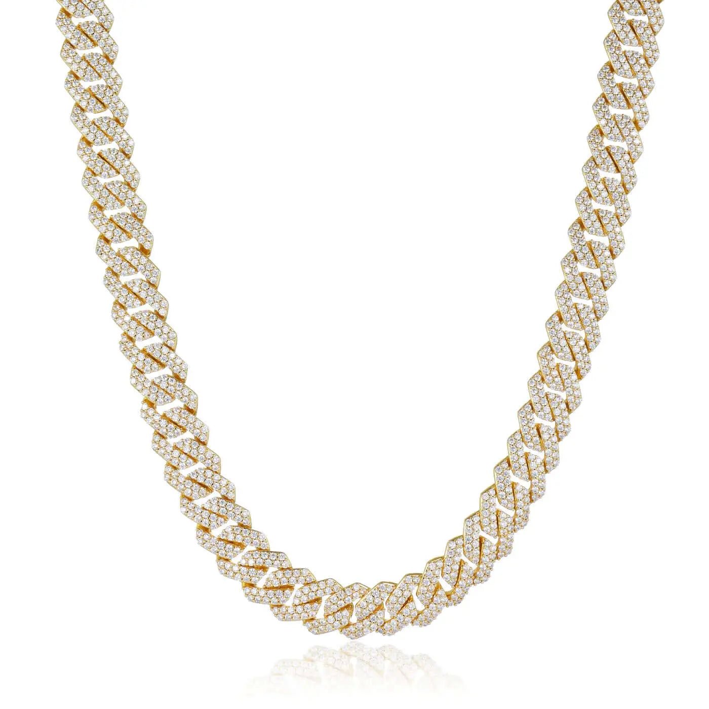 12mm Iced Prong Cuban Link Necklace - Gold